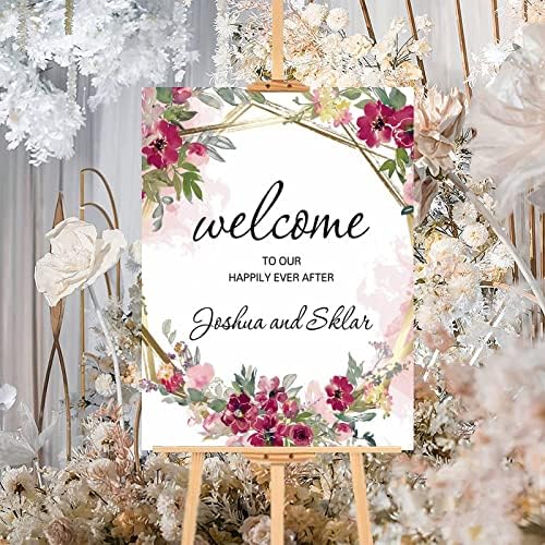 Custom Pink Floral Wedding Welcome Sign 12x16 Inch