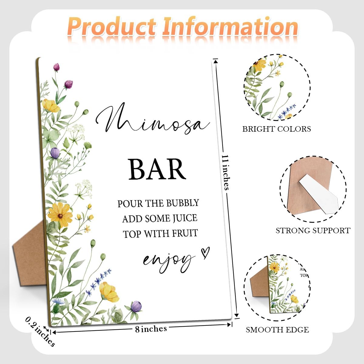 Mimosa Bar Bridal Shower Sign 8x11 with Stand