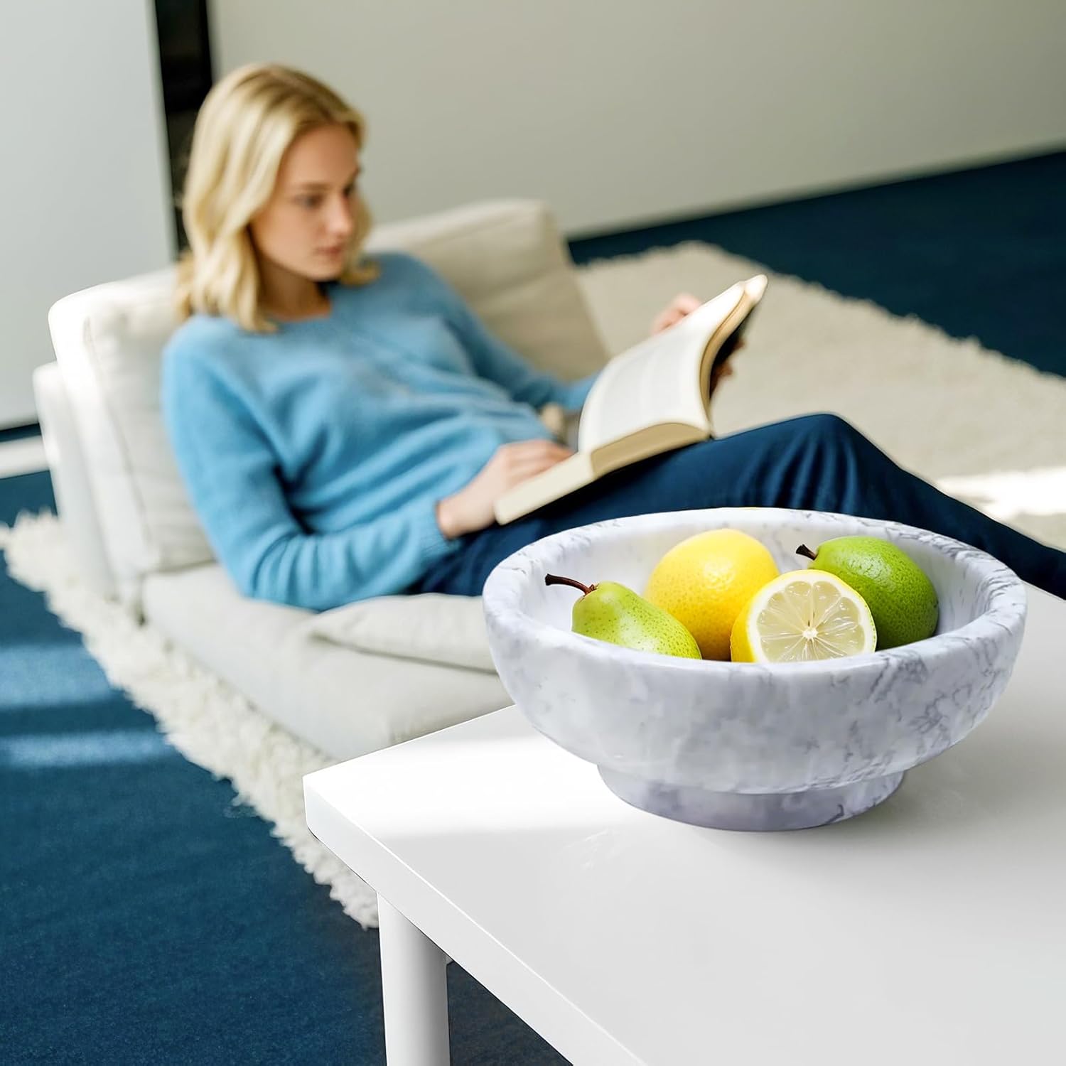 OZLMC Natural White Marble Bowl with Grey Veins 102 Diameter