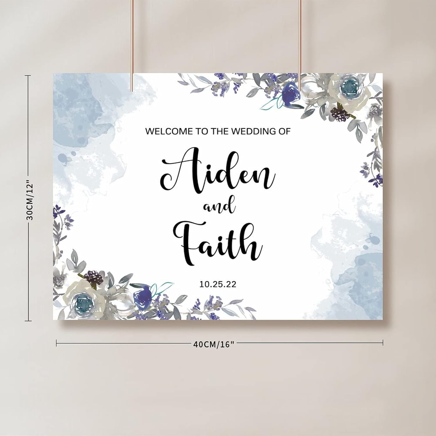 Customizable Blue Floral Luxury Wedding Welcome Sign