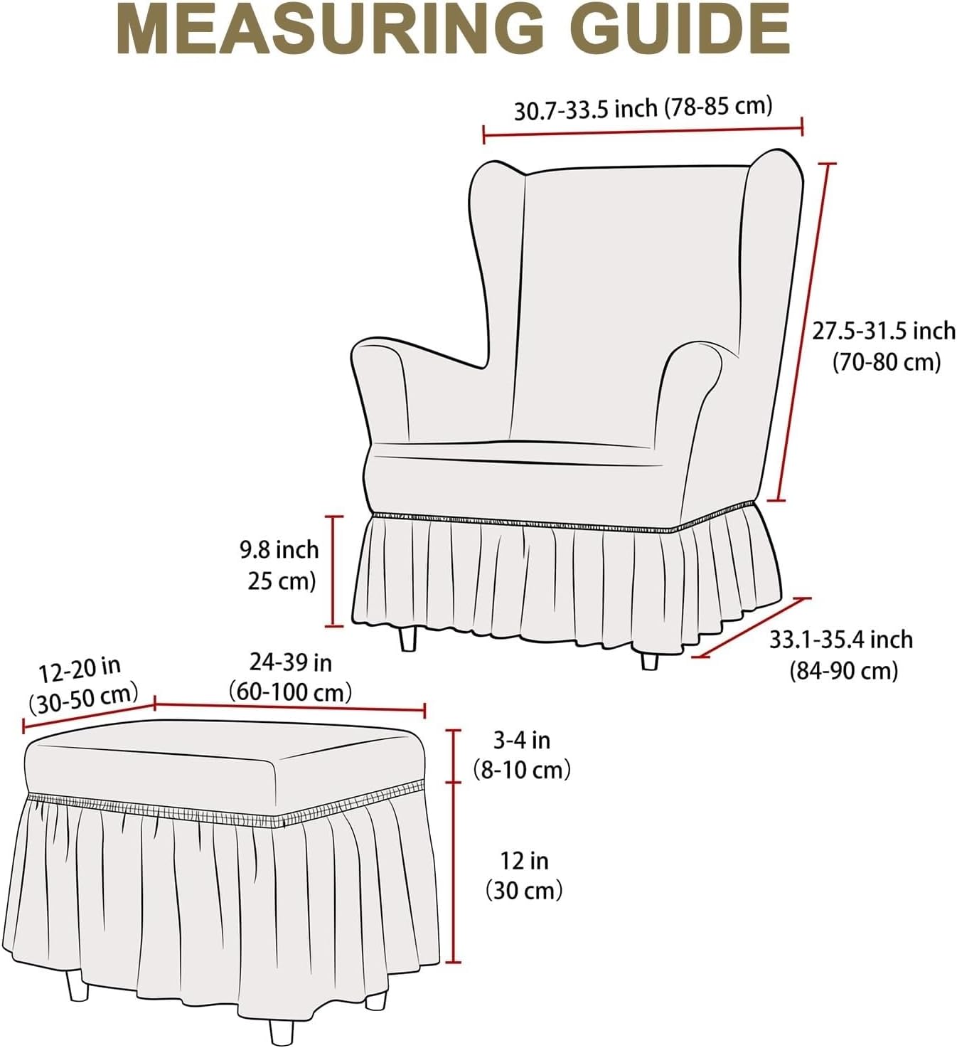 Stretch Seersucker Chair Slipcover with Ottoman Universal Wingback Chair Cover Set Beige