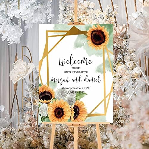 Alioyoit Wooden Wedding Welcome Sign with Sunflower Design