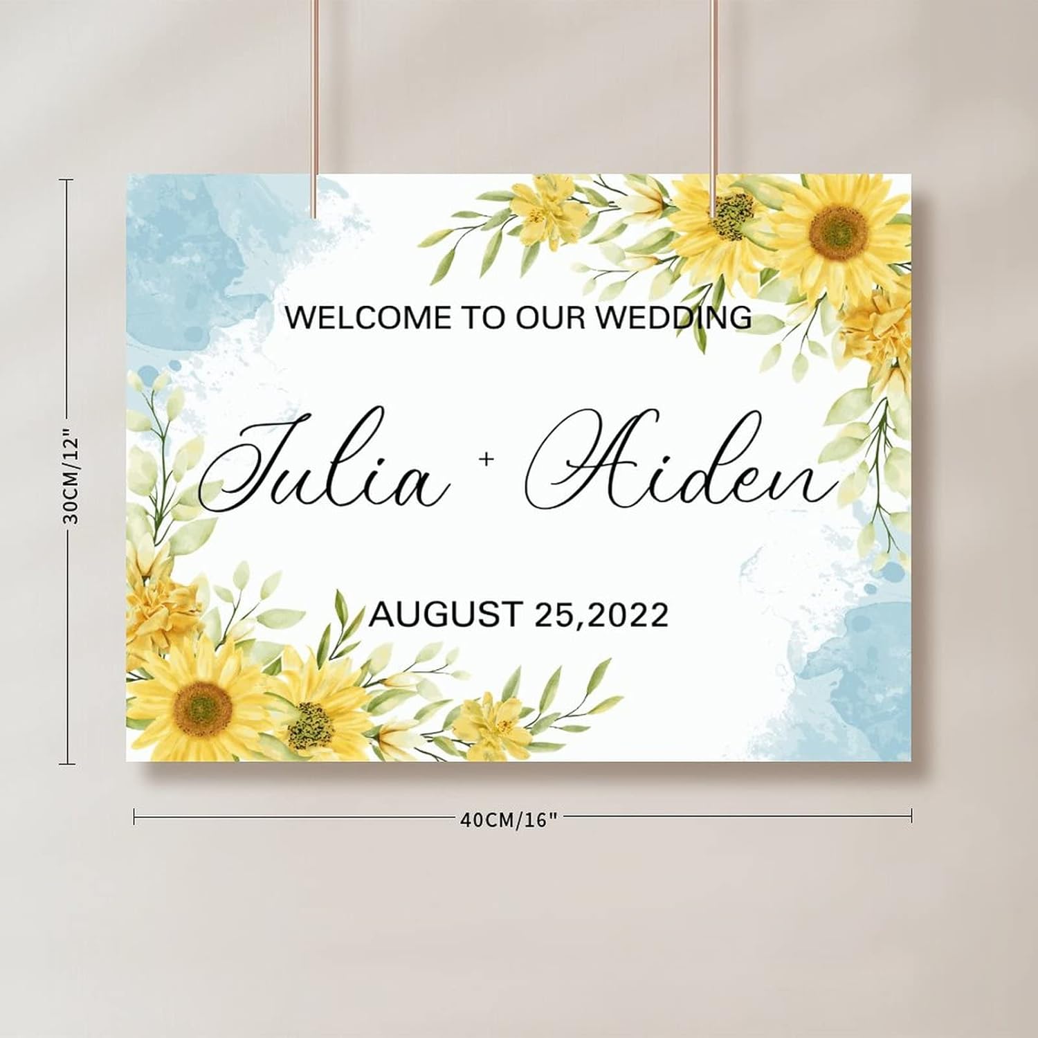 Personalized Blue Sunflowers Wedding Welcome Sign