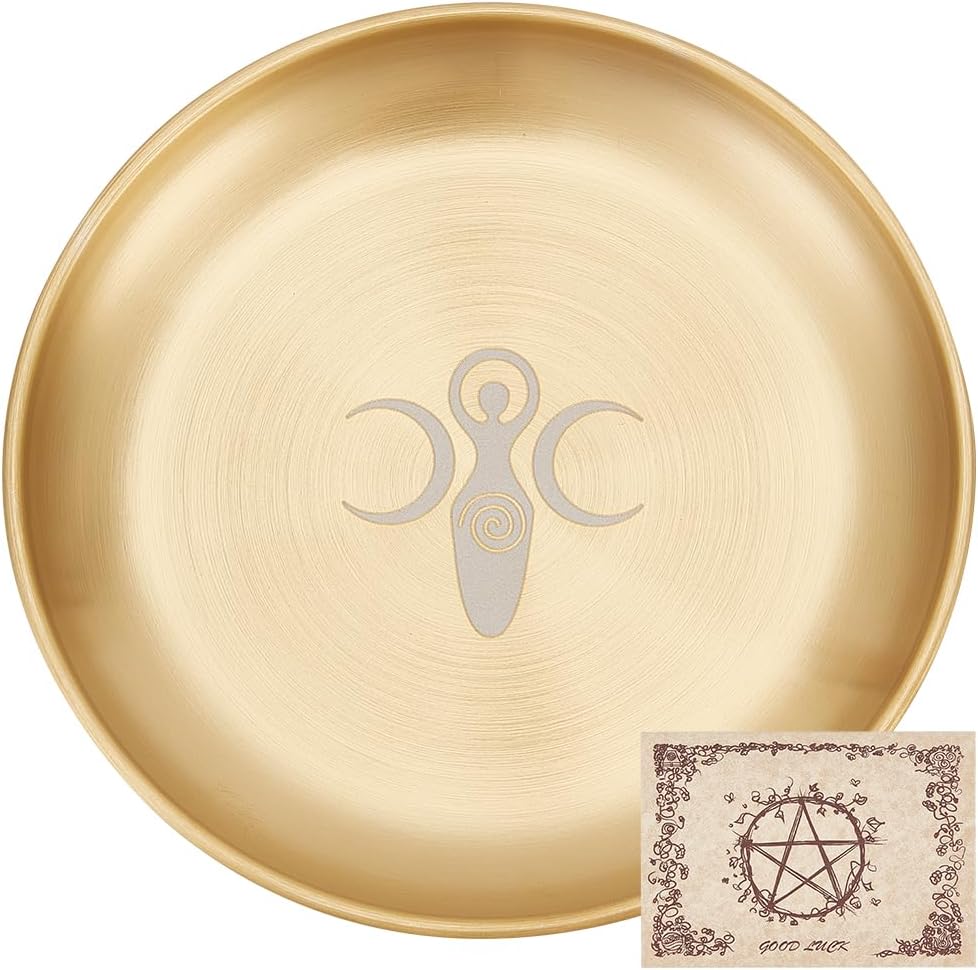 CREATCABIN Tarot Altar Plate Candle Holder with Golden Design