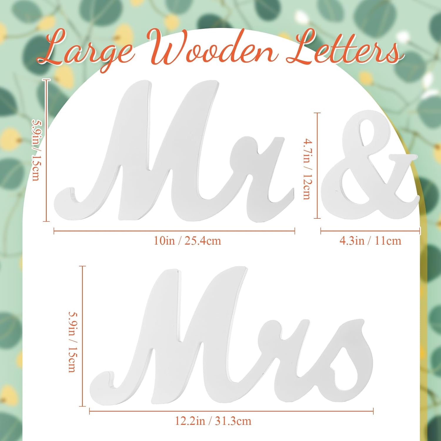 2pcs White Mr Mrs Wedding Table Signs with Artificial Flowers Garland