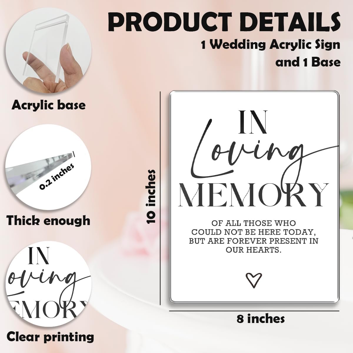 In Loving Memory Wedding Sign White Acrylic With Stand