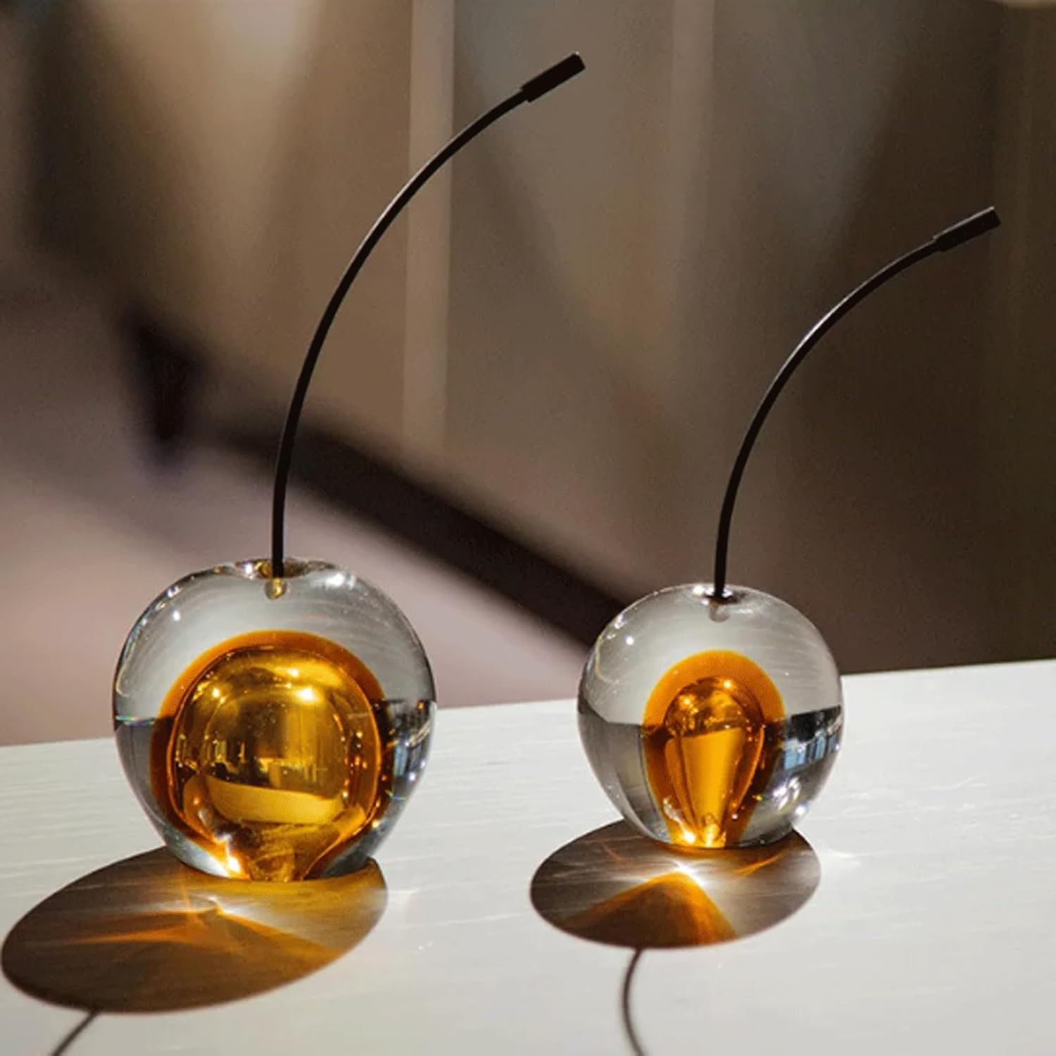 Crystal Glaze Artificial Cherry Sculpture Glass Home Decoration