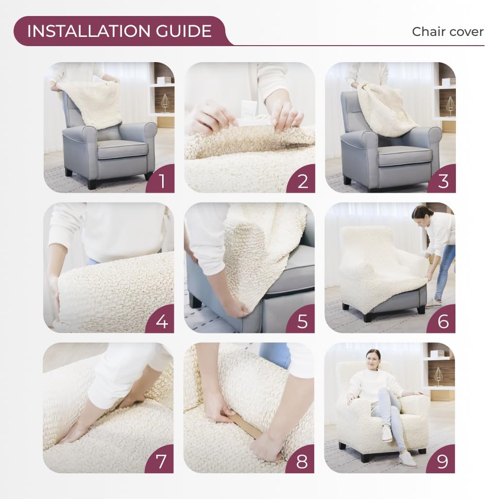 PAULATO Chair Cover - Stretch Fit 1-Piece Slipcover - Cream