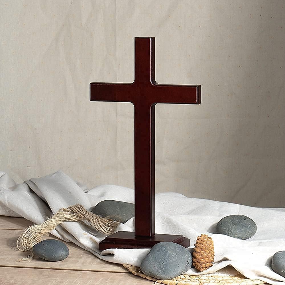 KUXBET Wooden Wall Cross with Stand for Hanging or Display