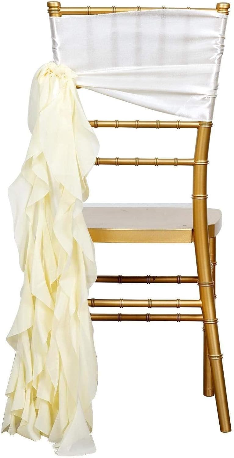Balsa Circle Ivory Curly Chiffon Chair Sashes Wedding Decor