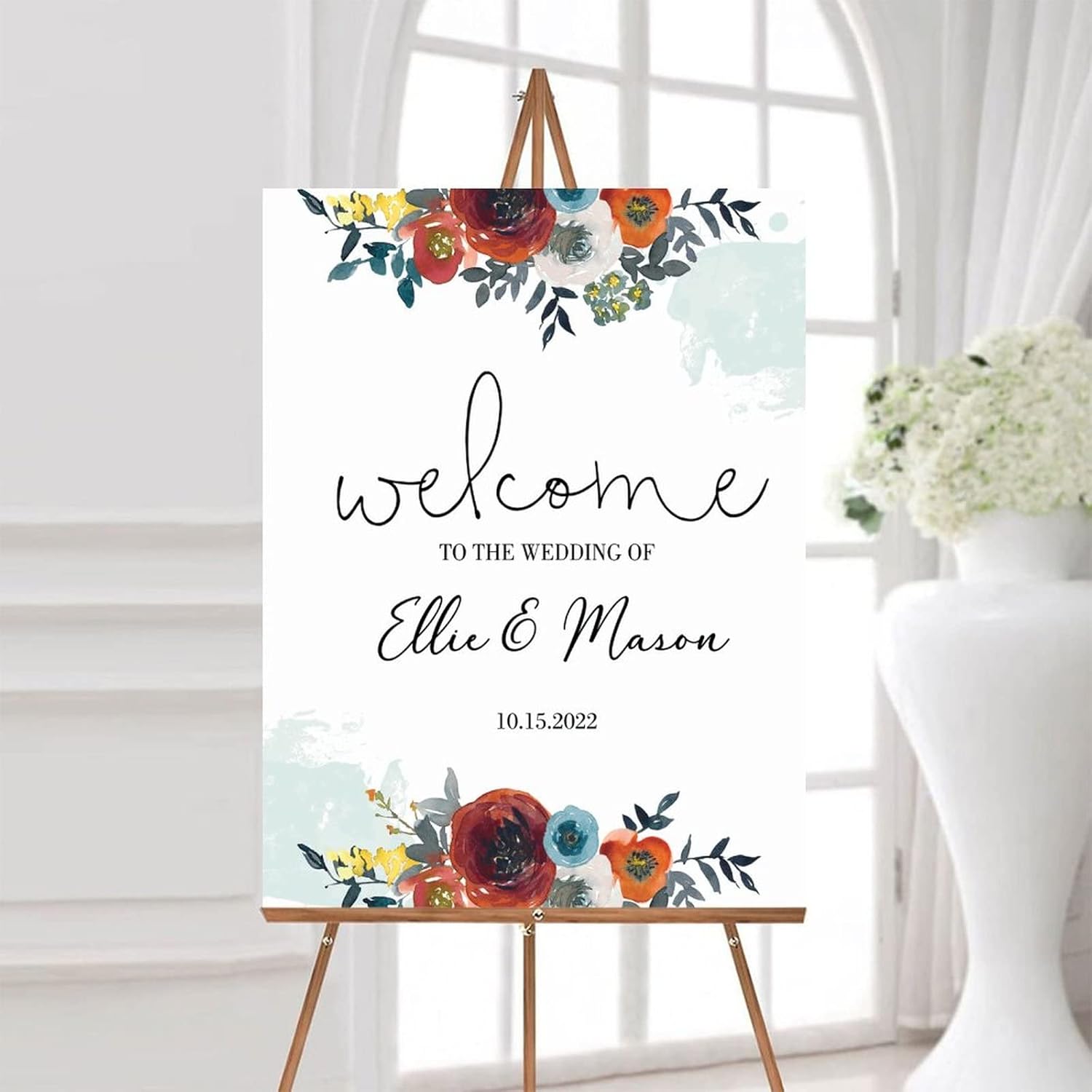 Custom Red Floral Wedding Welcome Sign 12x16 Inch