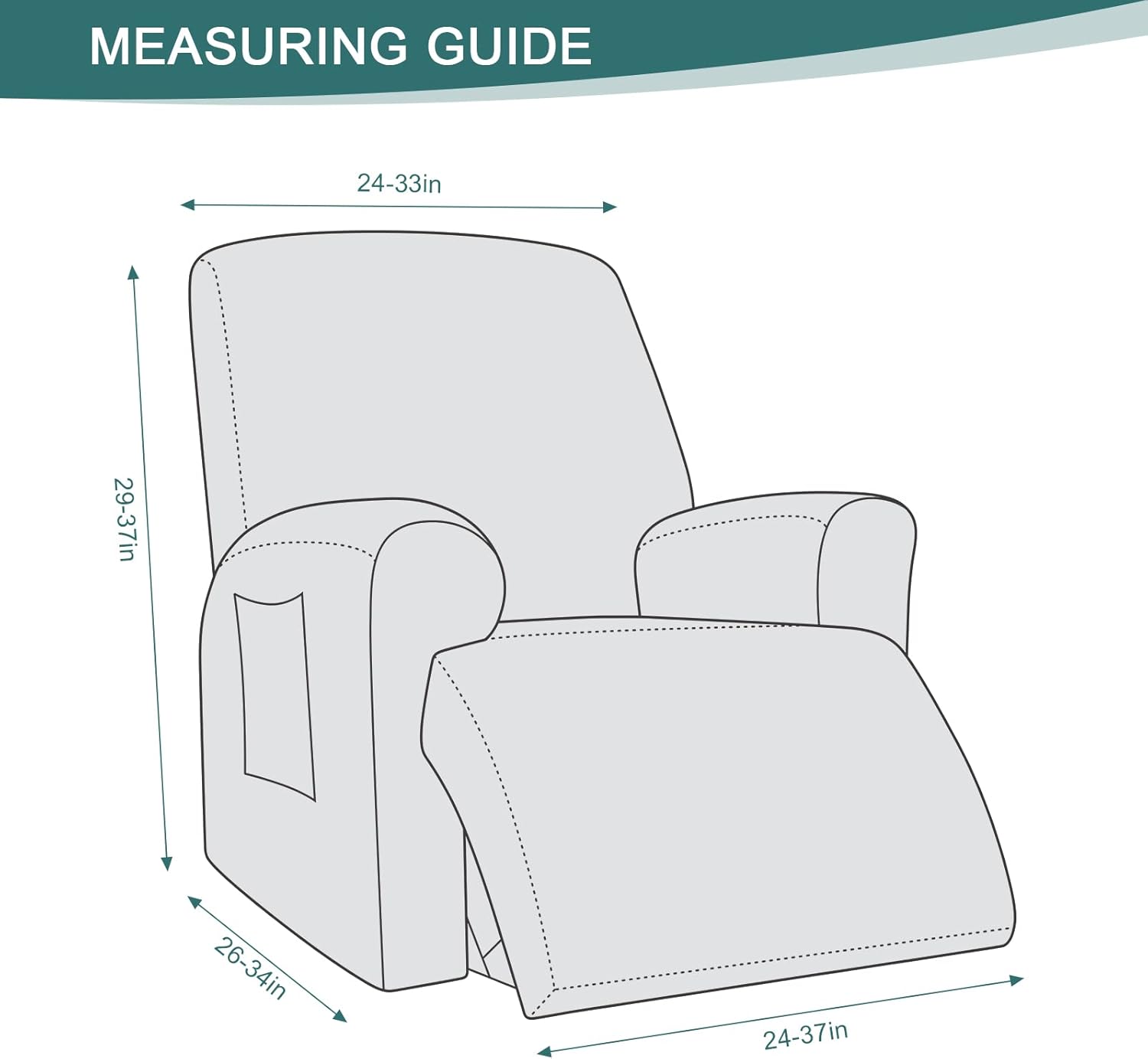 Ruaozz Recliner Sofa Cover with Pockets and Elastic Bottom