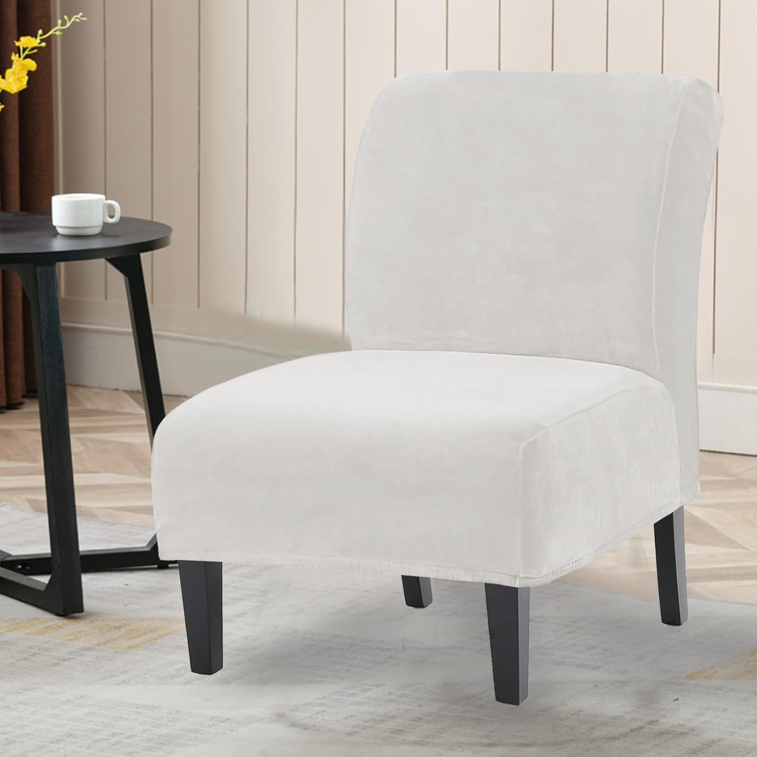 UCCONO Velvet Armless Chair Slipcover White
