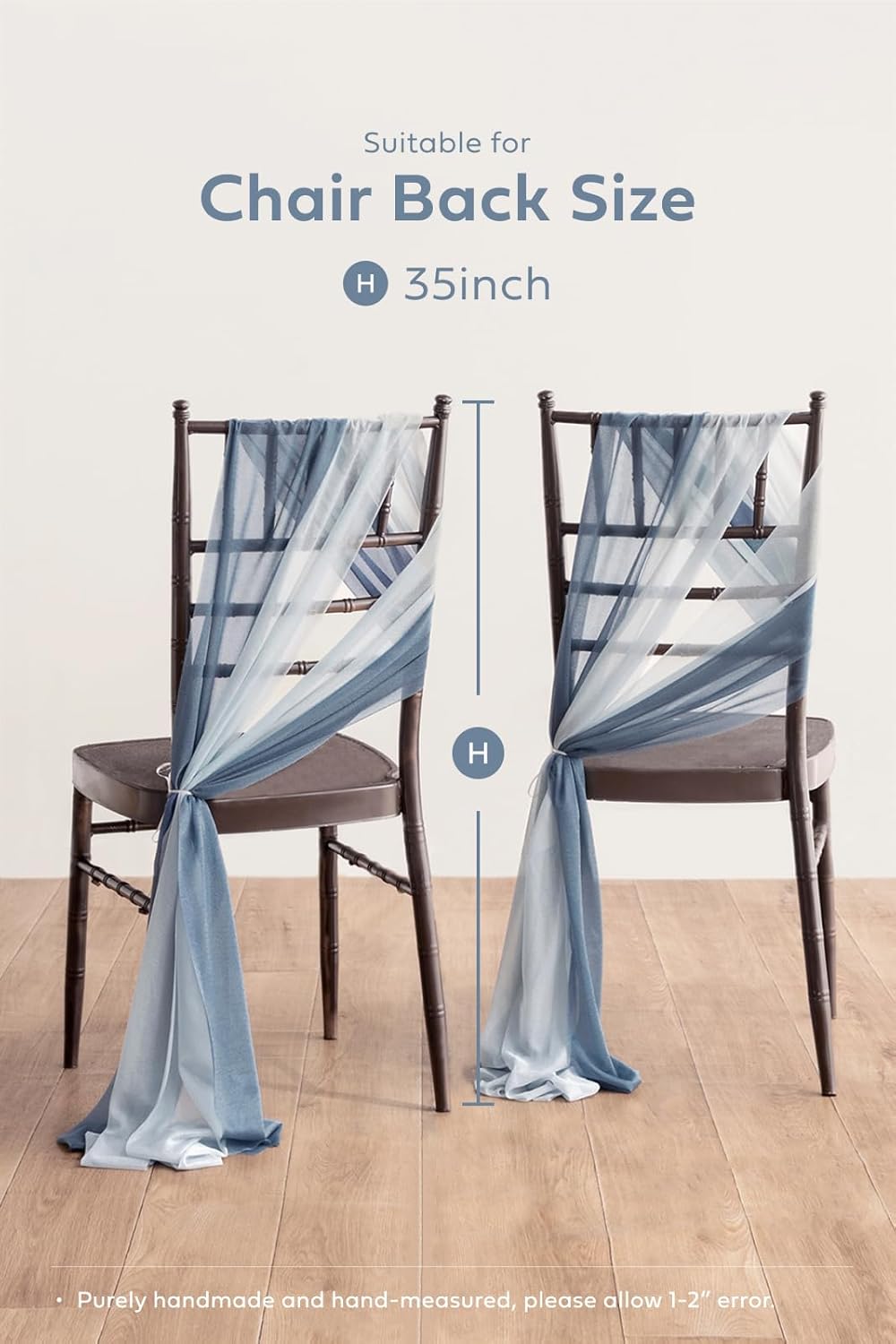 Lings Moment Dusty Blue Wedding Chair Sashes 16pcs Wrinkle-Free Chiffon Cover
