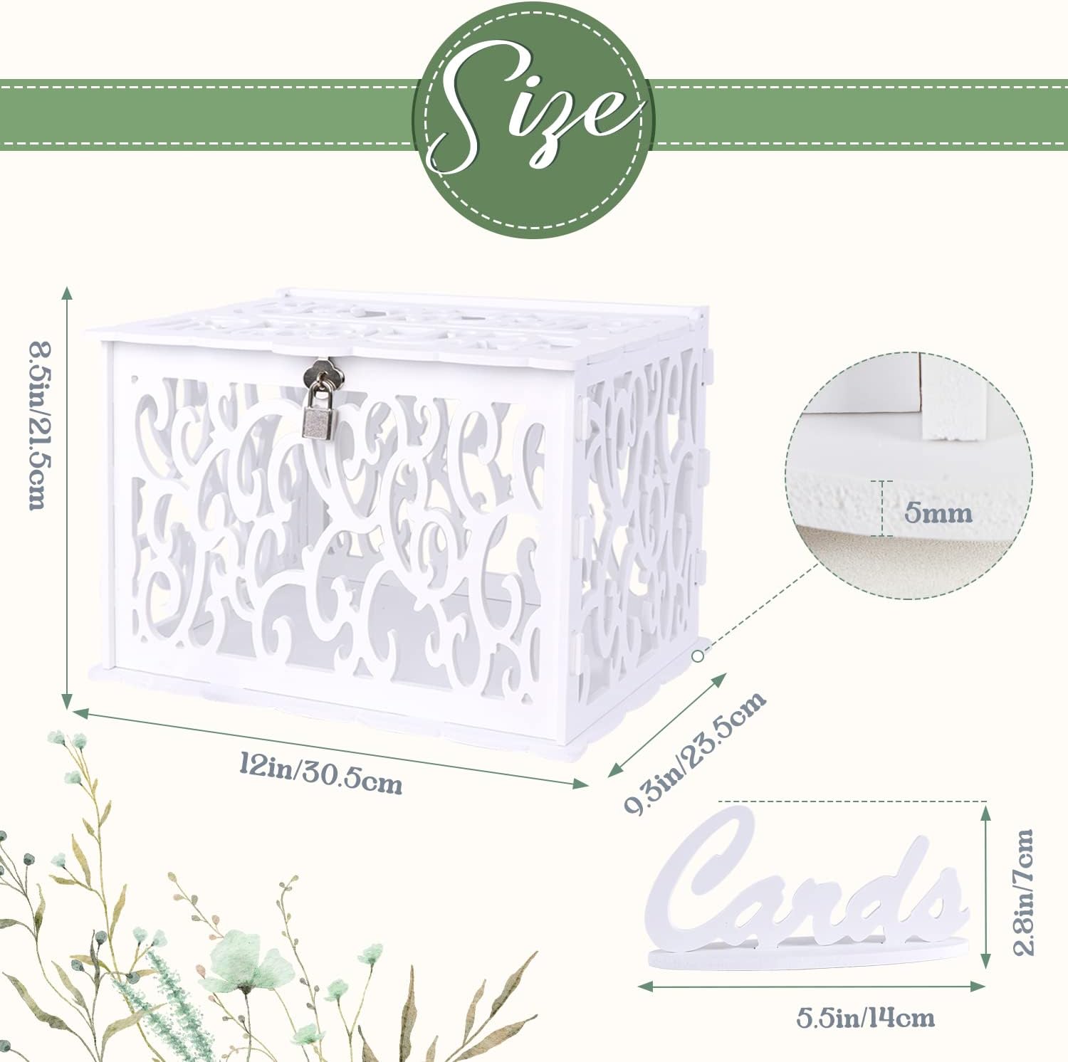 OurWarm PVC Hollow Wedding Envelope Box with Lock and Card Sign