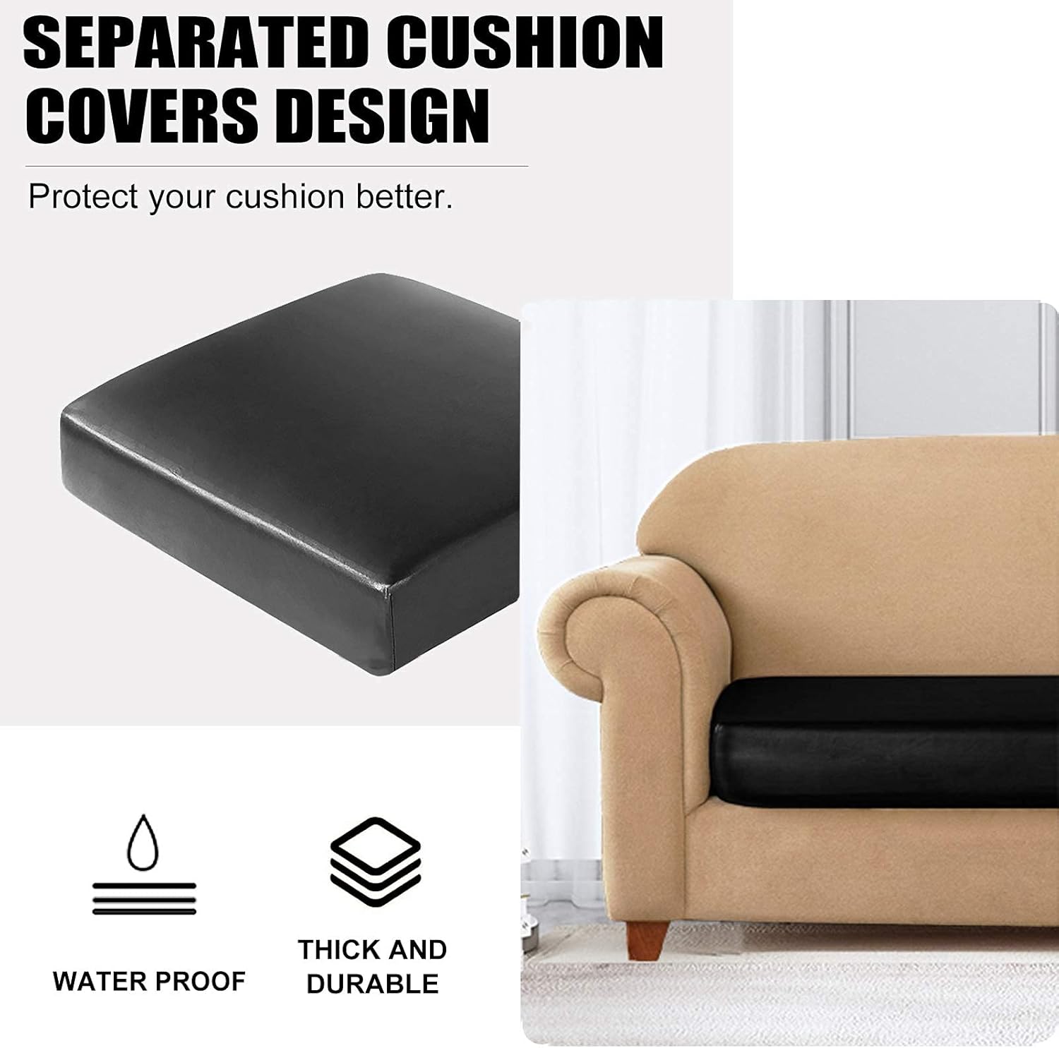 Waterproof PU Leather Sofa Cushion Covers with Elastic Bottom