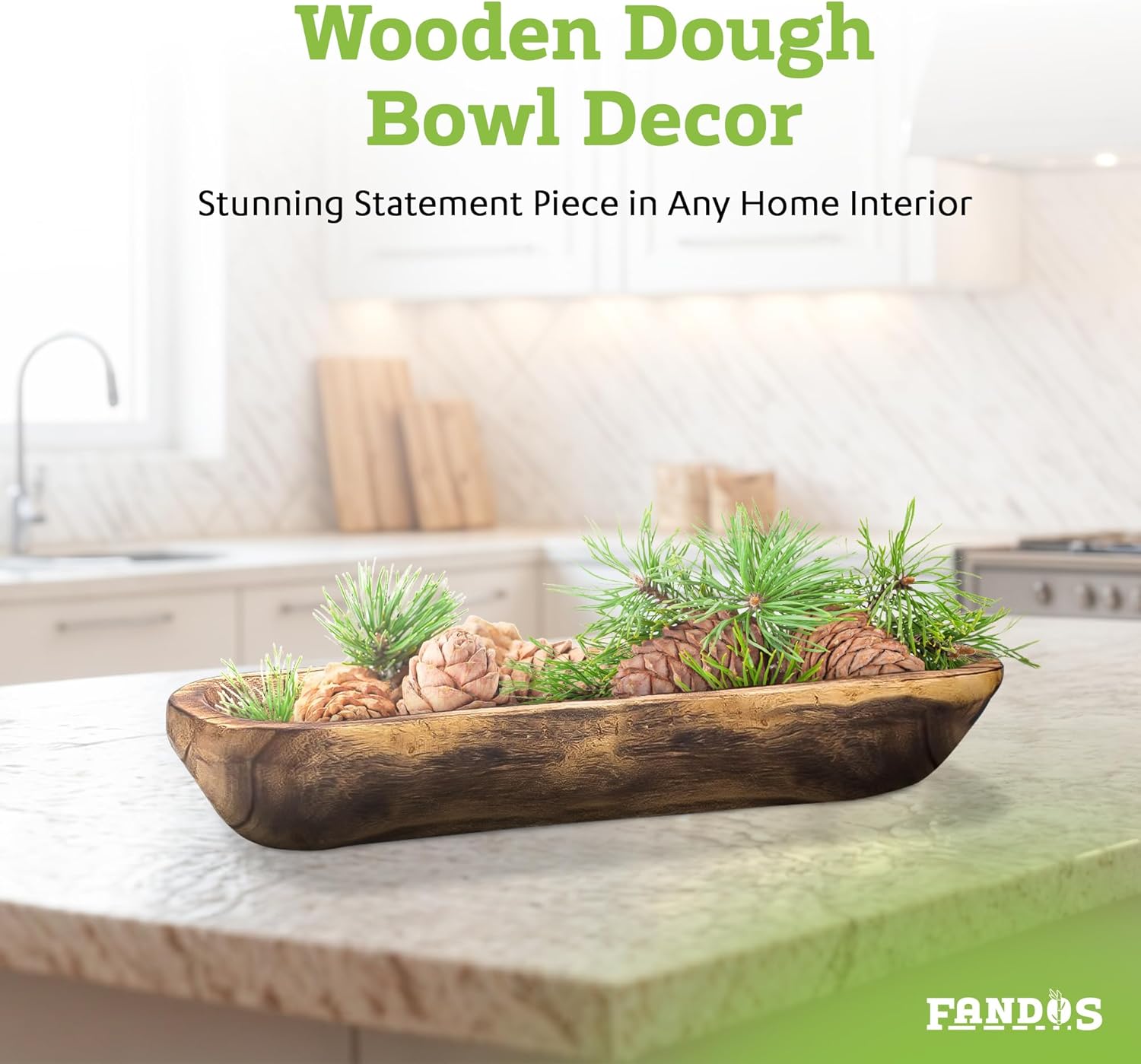 FANDOS Wooden Dough Bowl for Decor 17 Inch Rustic