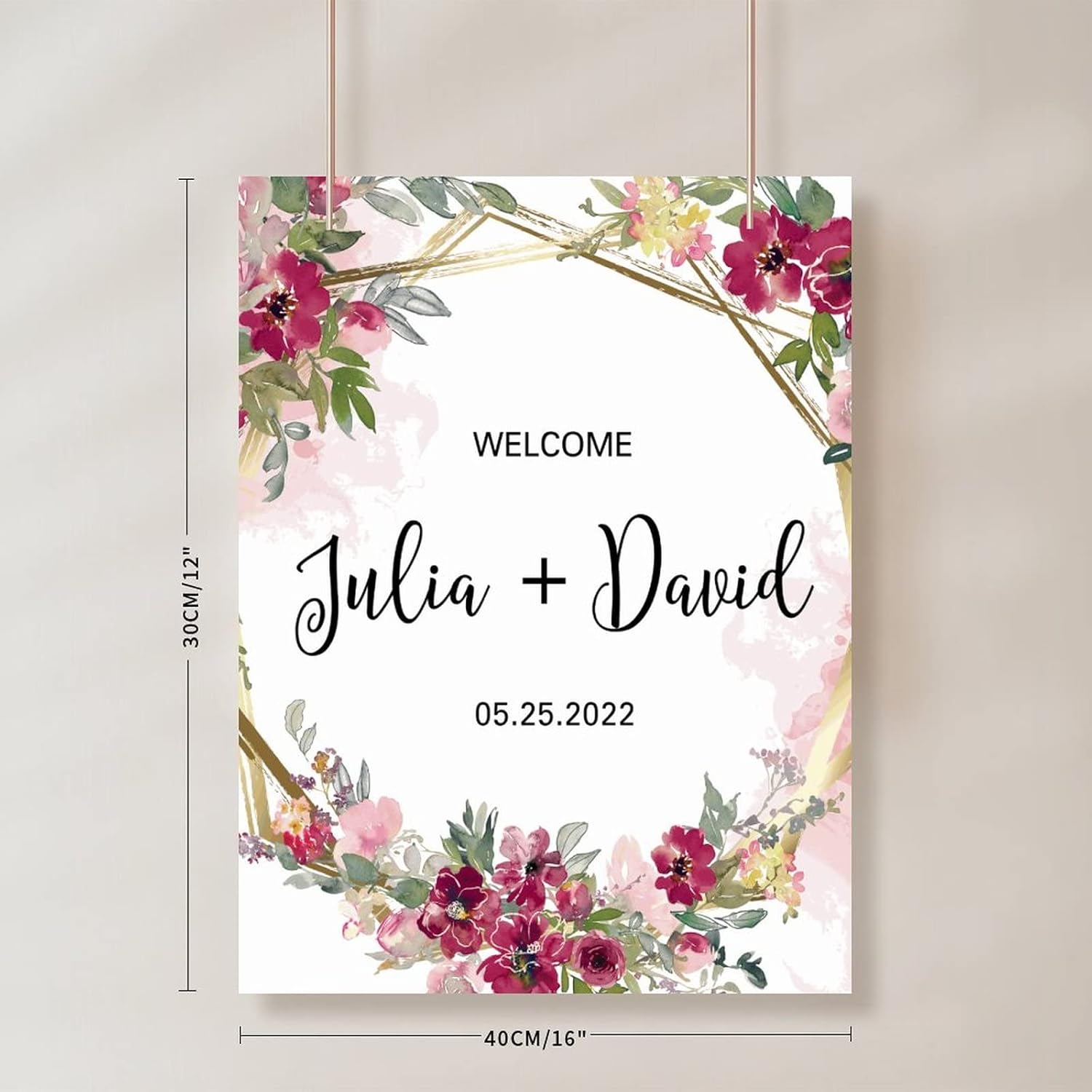 Alioyoit Pink Floral Welcome Sign 12x16 Inch Wood Wedding Sign
