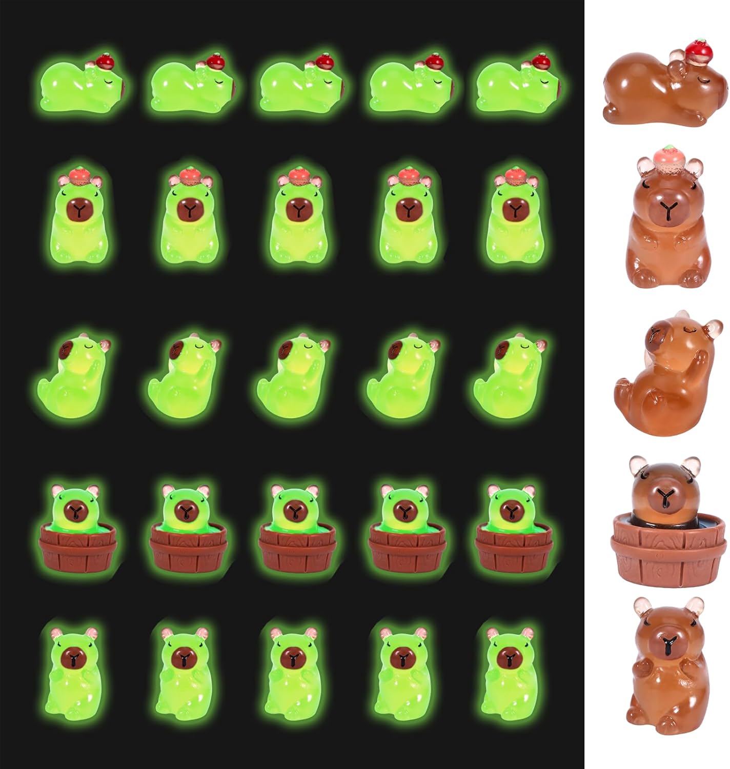 30Pcs Mini Resin Capybara Figurines Glow in the Dark Decor