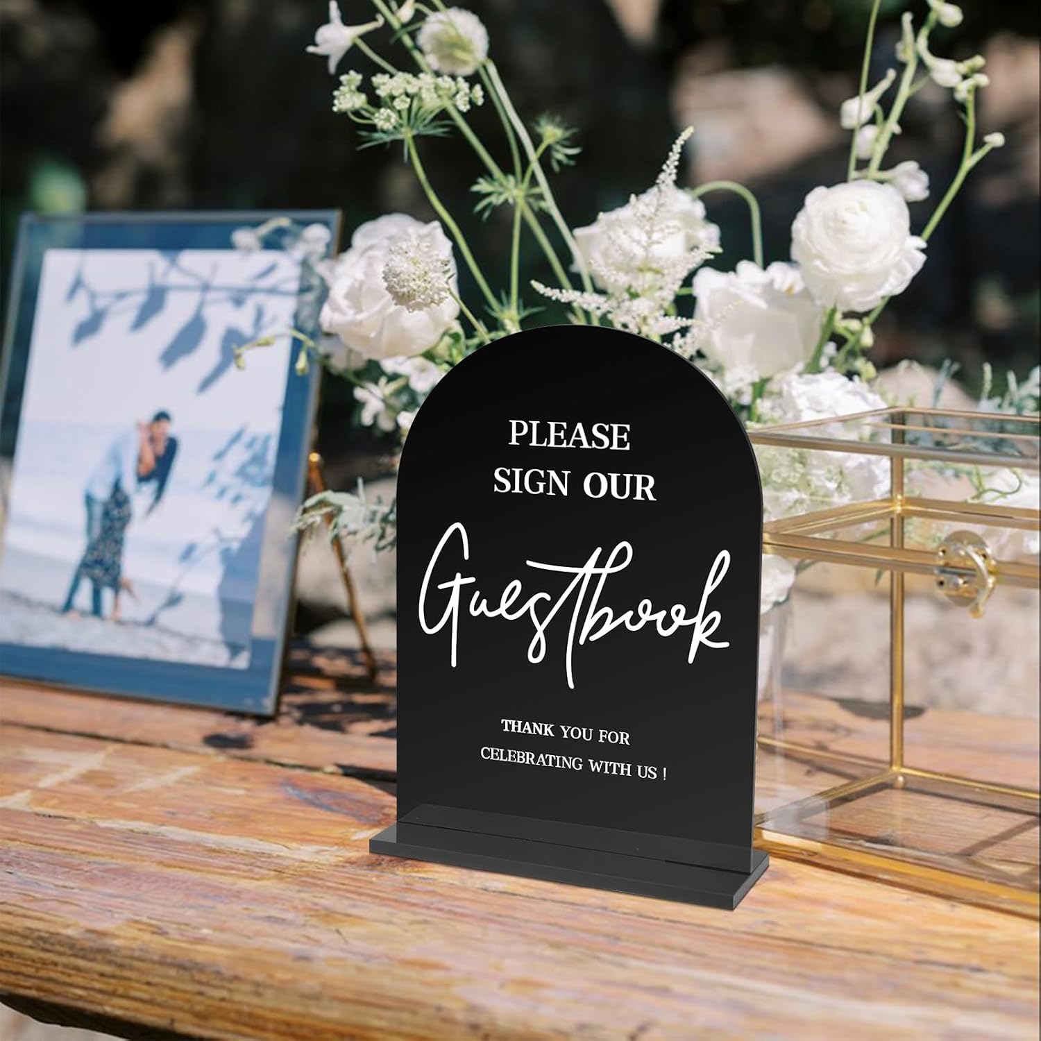 KOSKIMER 2 Pcs Black Acrylic Wedding Signs with Holders