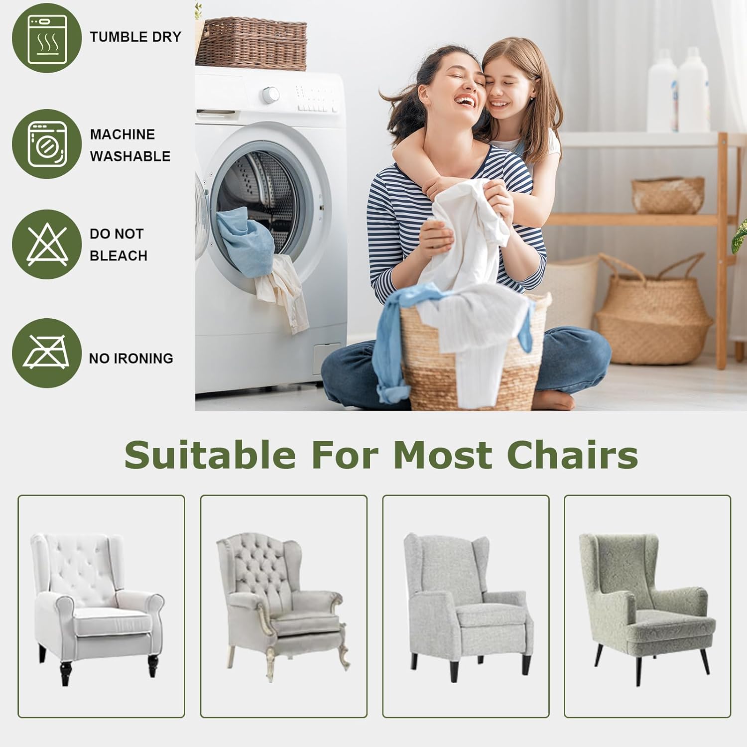 HAOYONG 2 Piece Wingback Chair Slipcover Set
