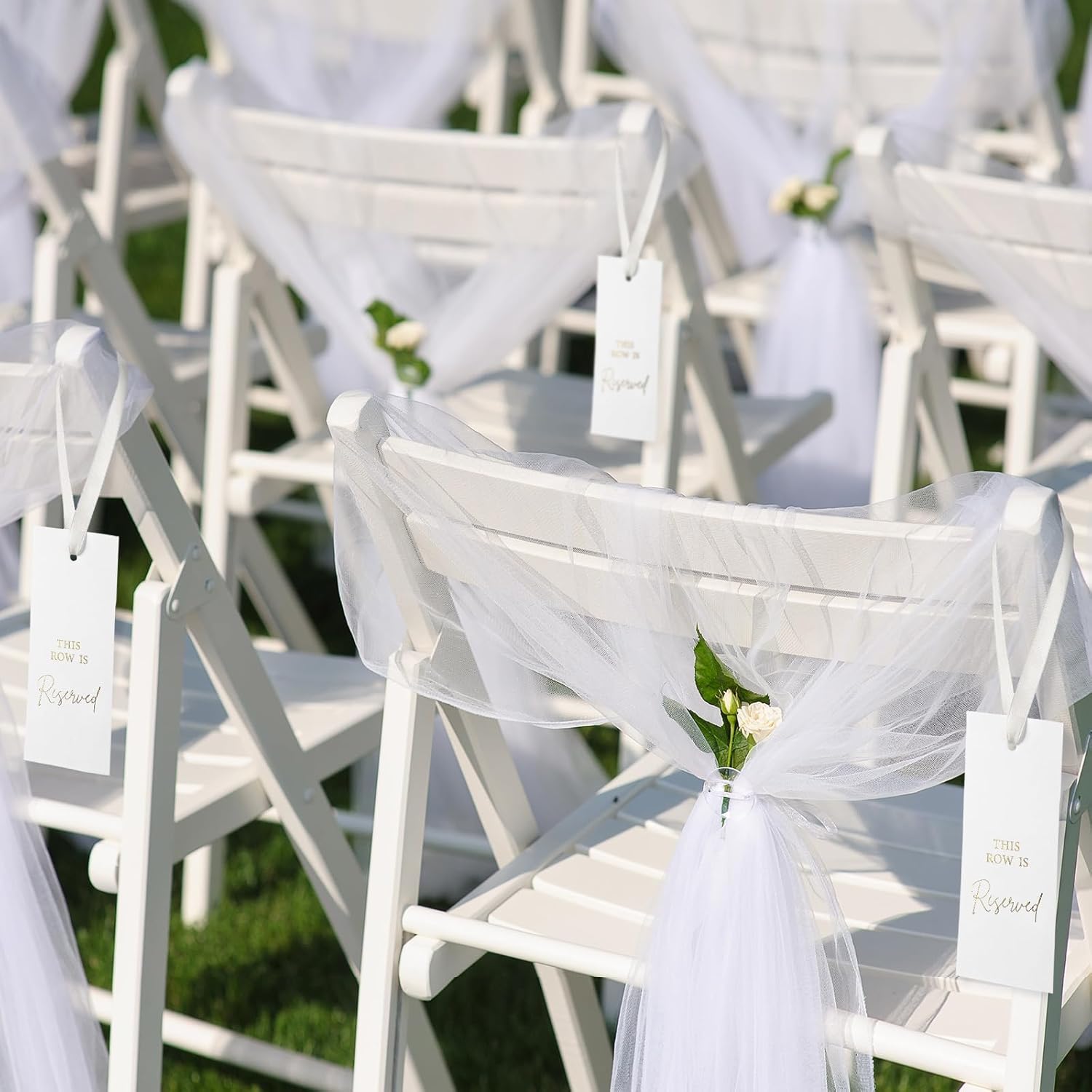Clabby 12 Pack Gold Reserved Chair Signs with Ribbon