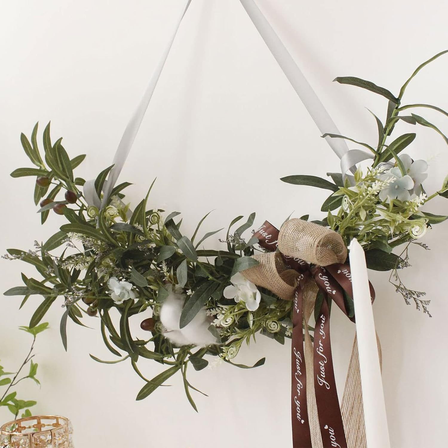 Belupai 27in Artificial Olive Leaves Swag with Ribbon