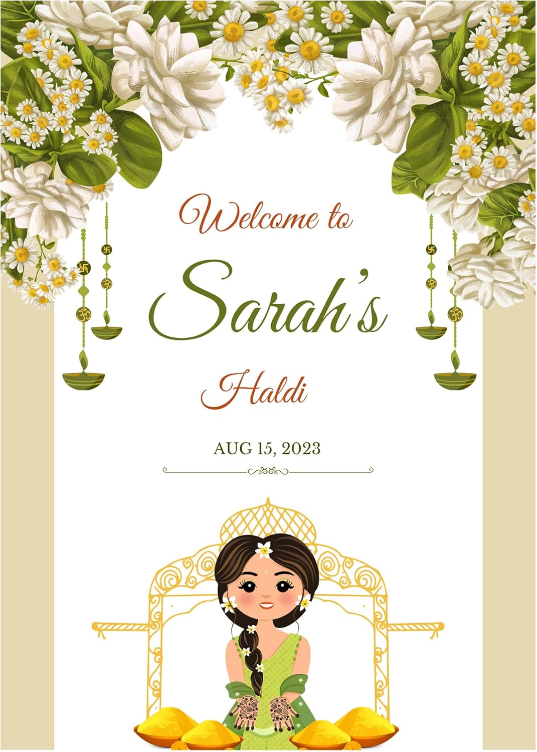 Indian Mehndi Ceremony Welcome Sign Board Personalized 36x45 Plastic