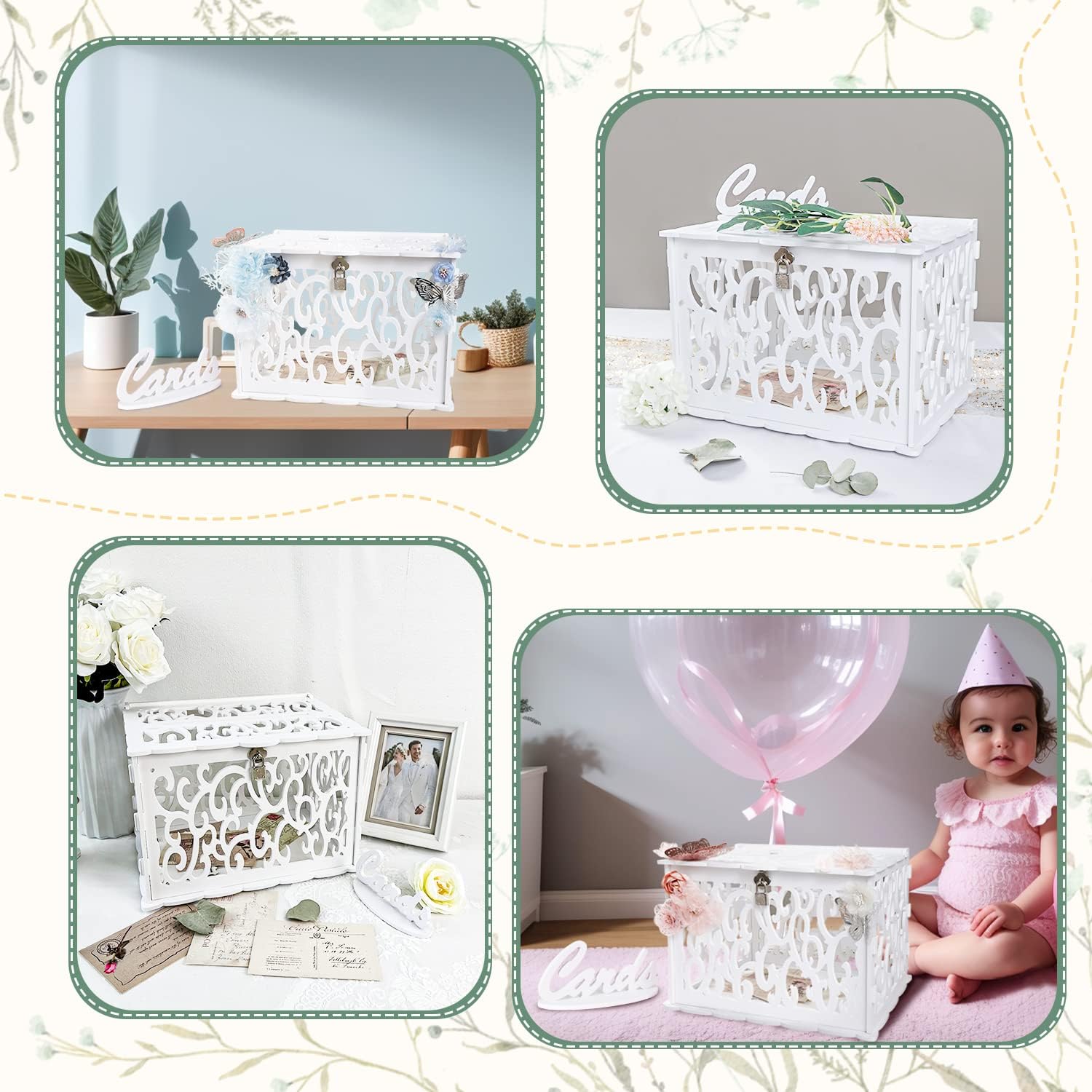OurWarm PVC Hollow Wedding Envelope Box with Lock and Card Sign