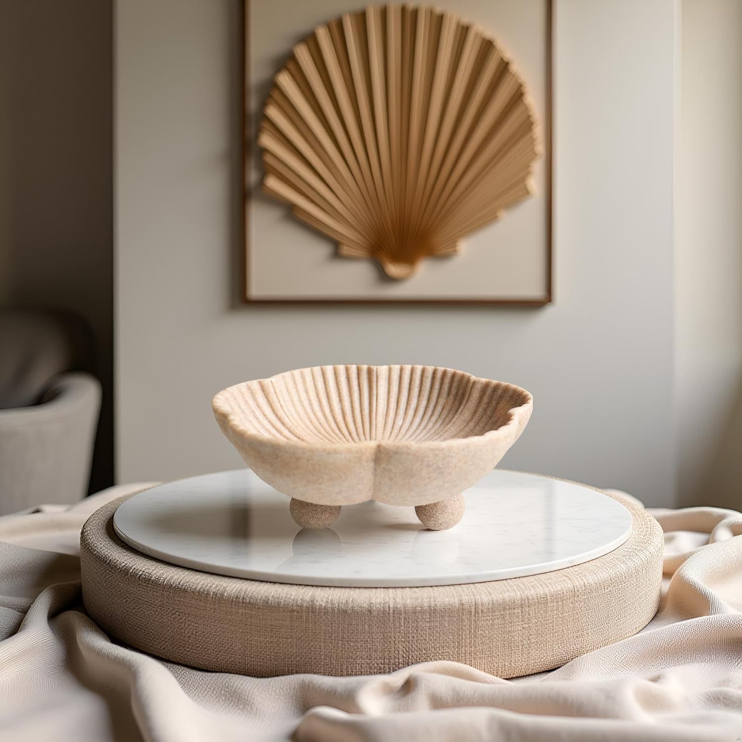 Large Decorative Bowl Set with Scalloped Pedestal Design