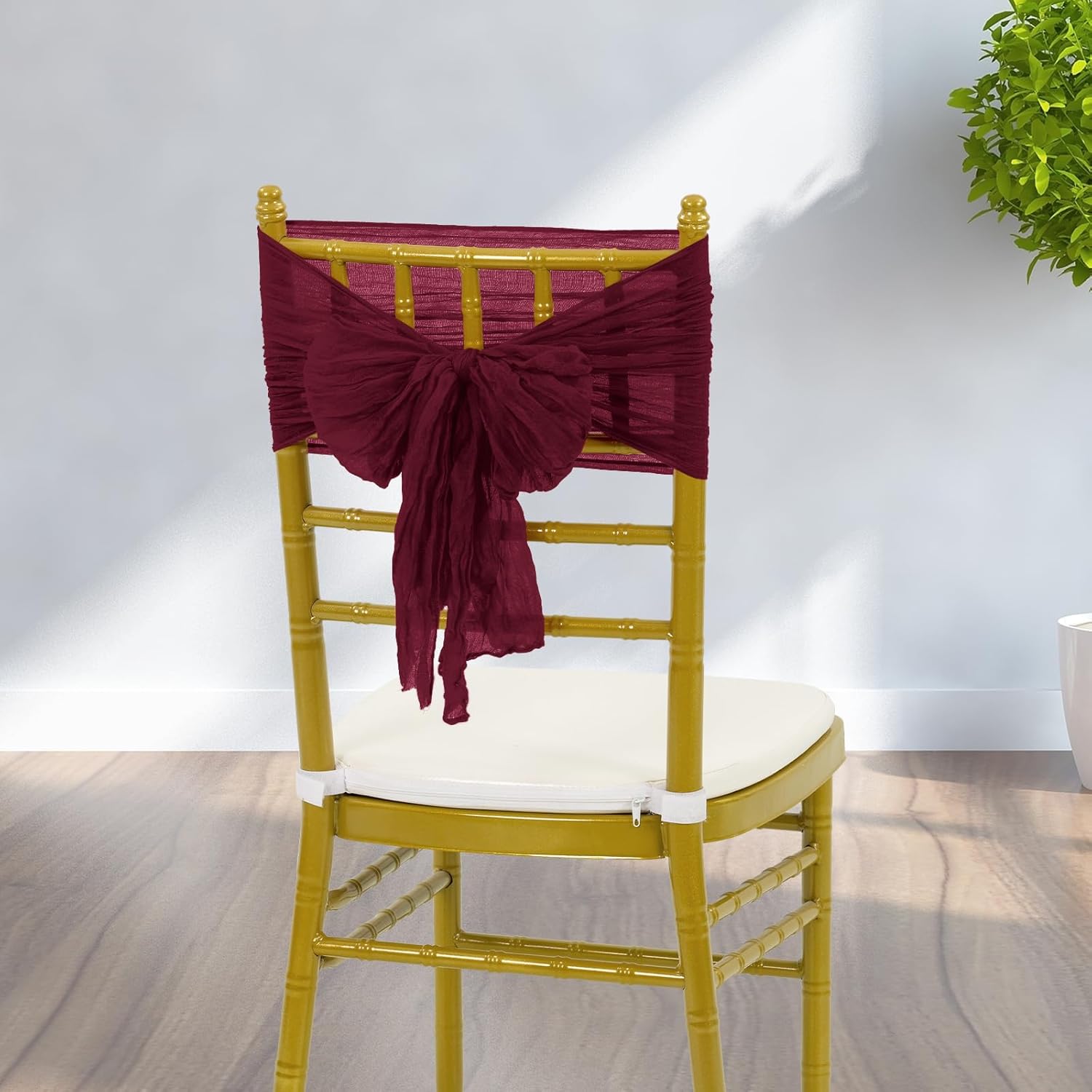 YMHPRIDE 50pcs Burgundy Cheesecloth Chair Sashes