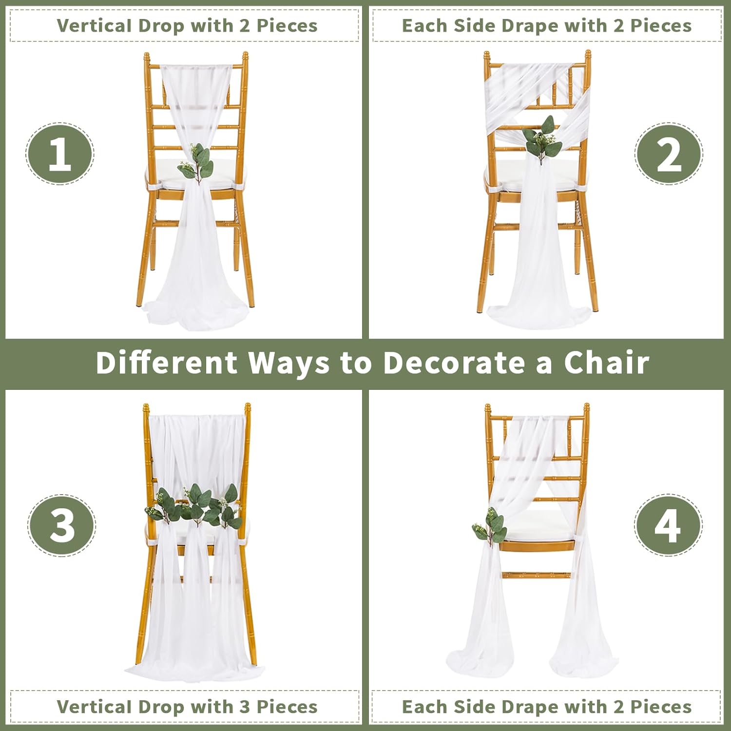 QueenDream White Chair Sashes Wedding Aisle Decorations 24 Pack