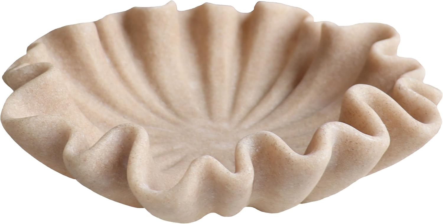 12 Inch Beige Scalloped Decorative Bowl for Keys