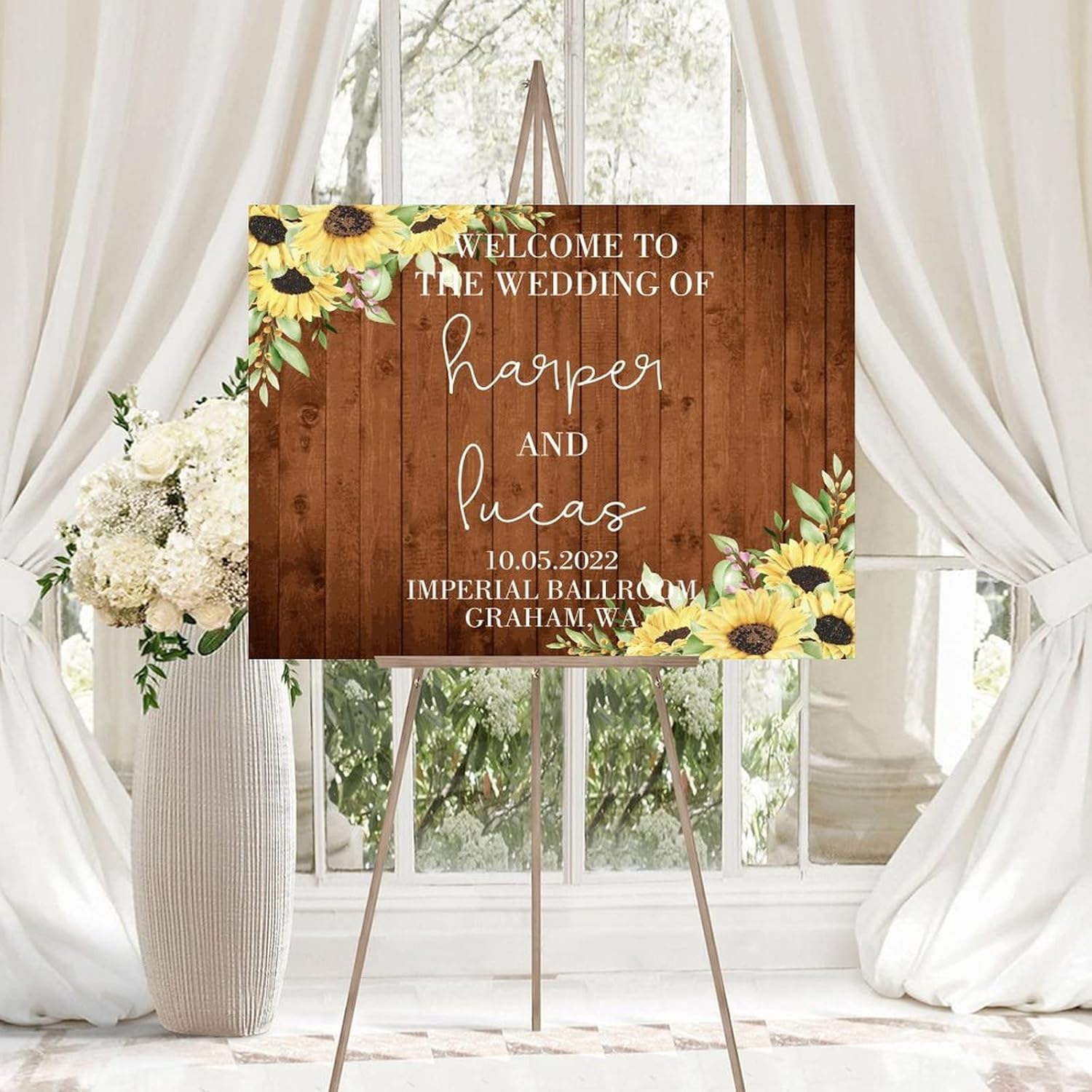 Custom Wedding Welcome Sign Brown Wood Chic Modern 12x16 Inch