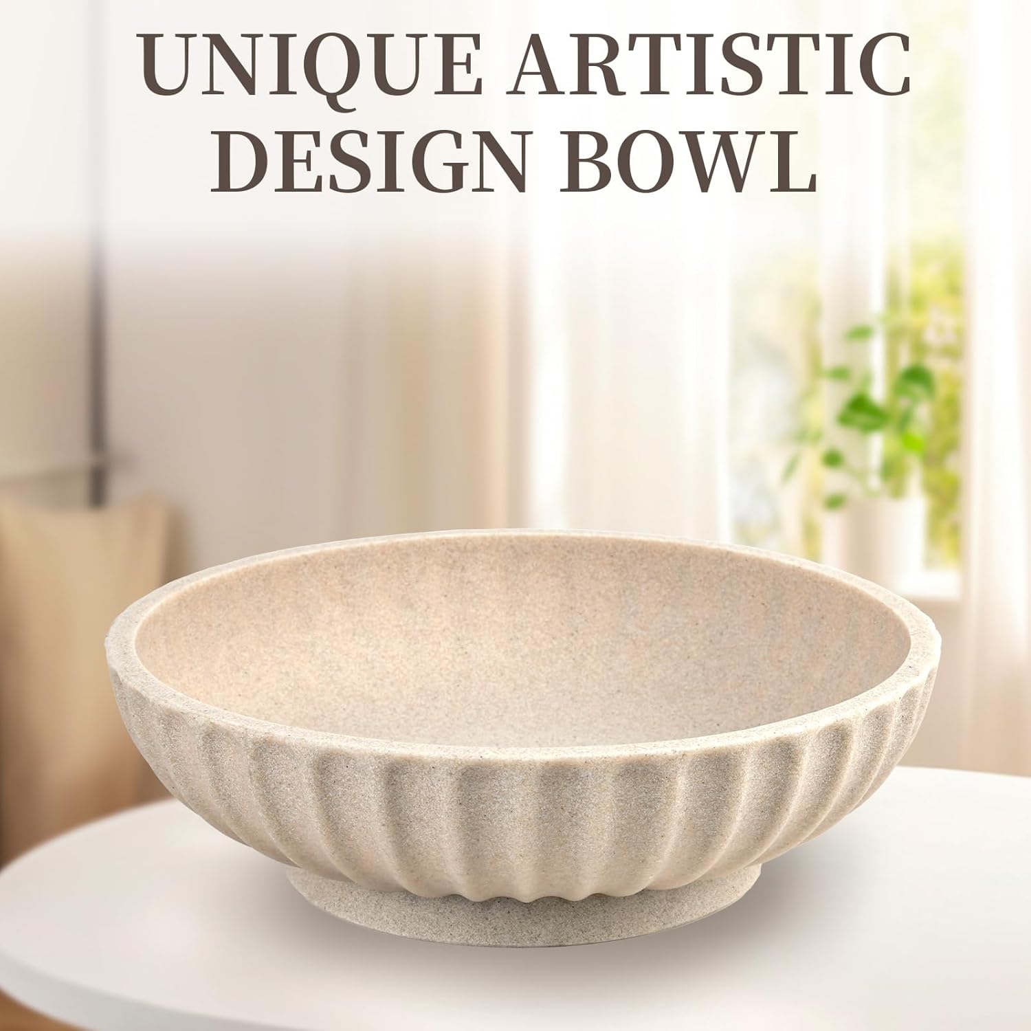 Large Decorative Bowl - Modern Home Decor Beige Artificial Stone