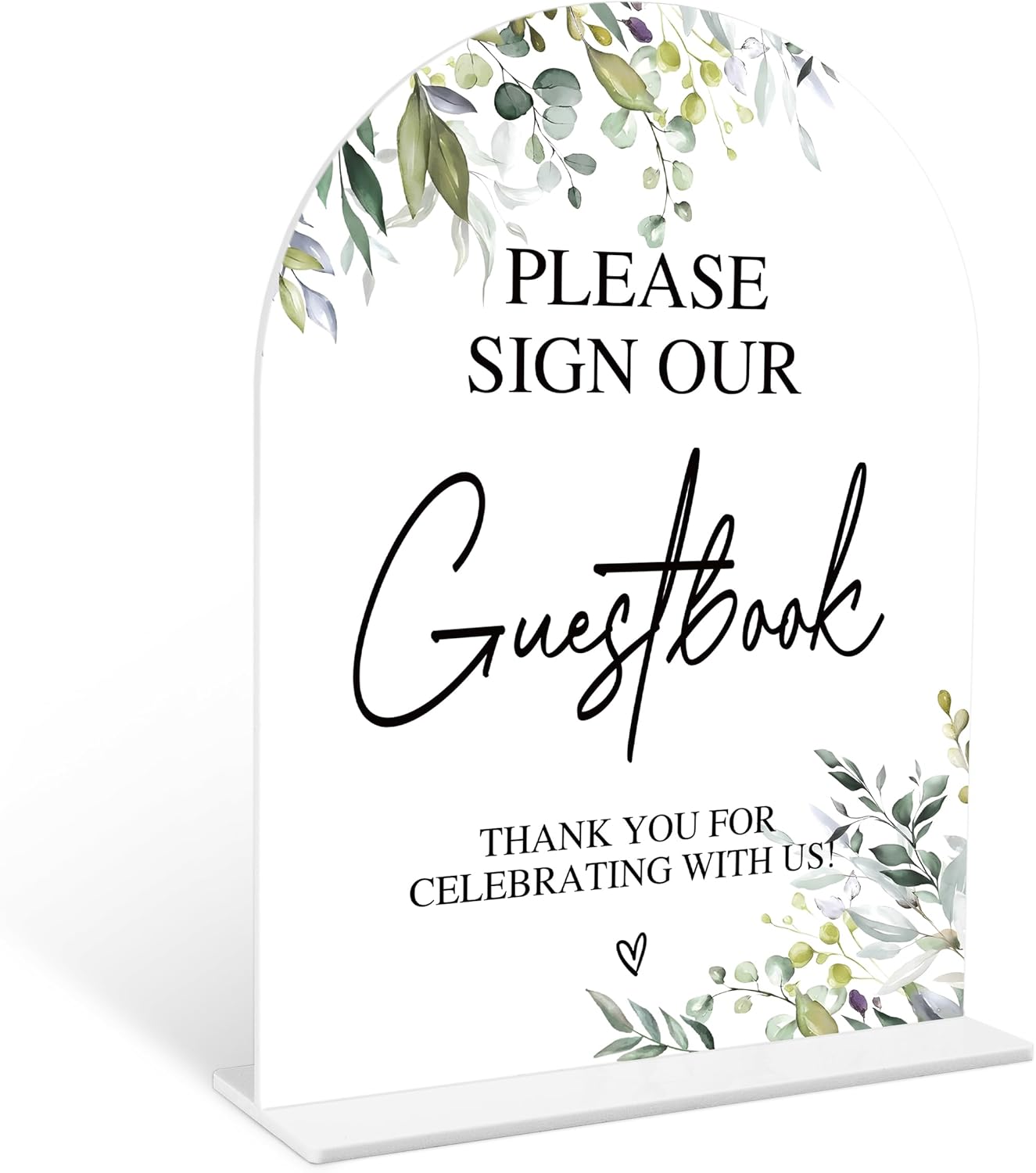 Greenery Guestbook Sign 6x8 Inch White Arch Acrylic Wedding Sign with Holder