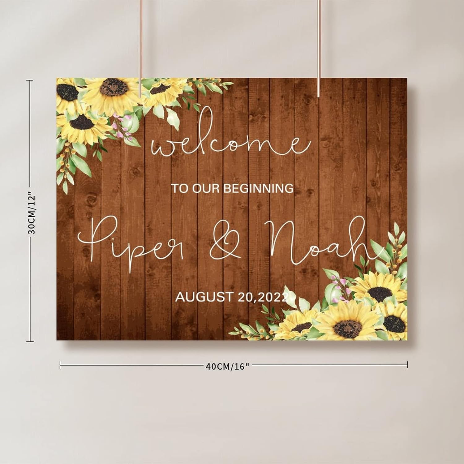 Alioyoit 12x16 Inch Personalized Wooden Wedding Welcome Sign