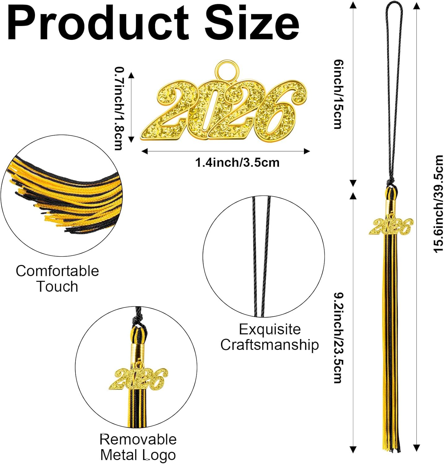 2026 Black Gold Graduation Tassel with Golden Charm