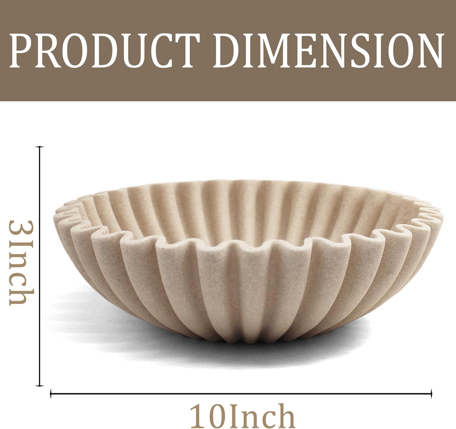 Ruffle Decorative Bowl Large Fruit Bowl Beige Artificial Stone