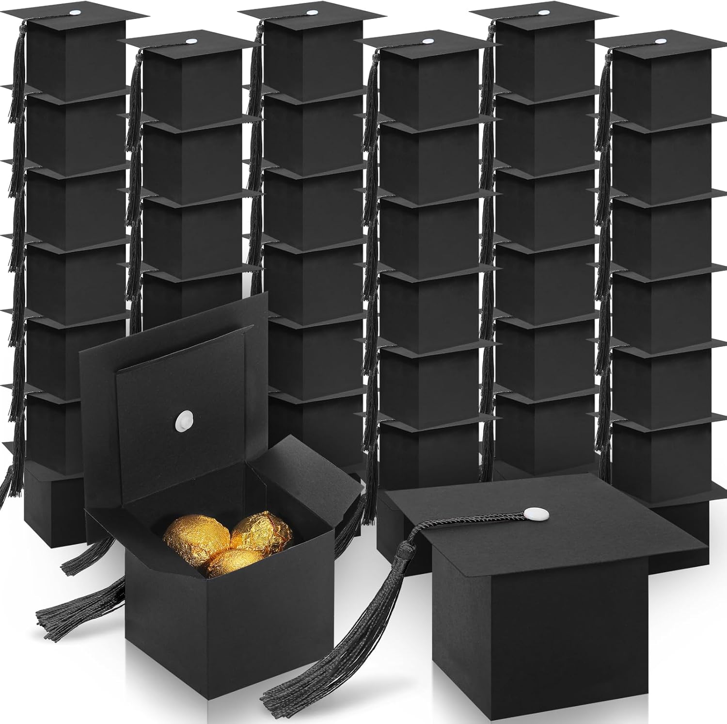 COTOPHER 100 Pcs Graduation Candy Boxes with Black Tassel