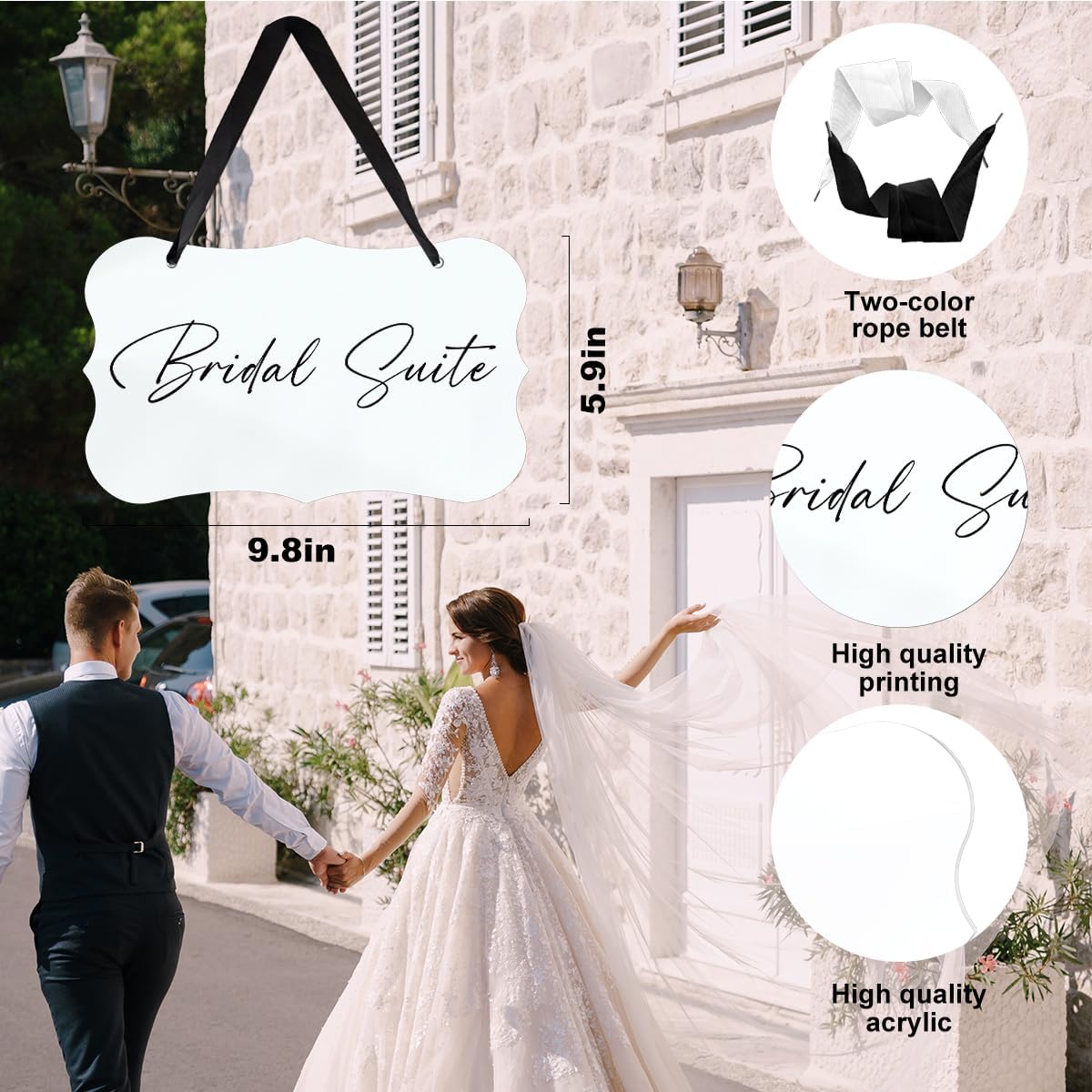White Acrylic Wedding Decor Sign with Hanging Ribbon