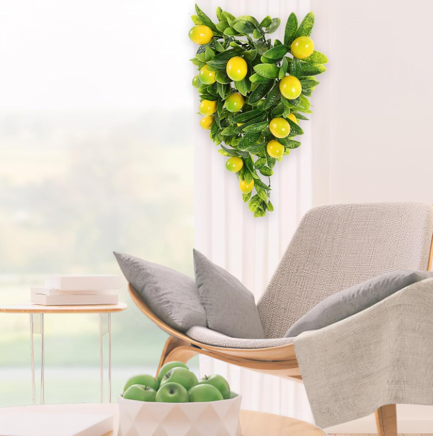 Home Decor Artificial Lemon Wreath with Teardrops and Green Leaves
