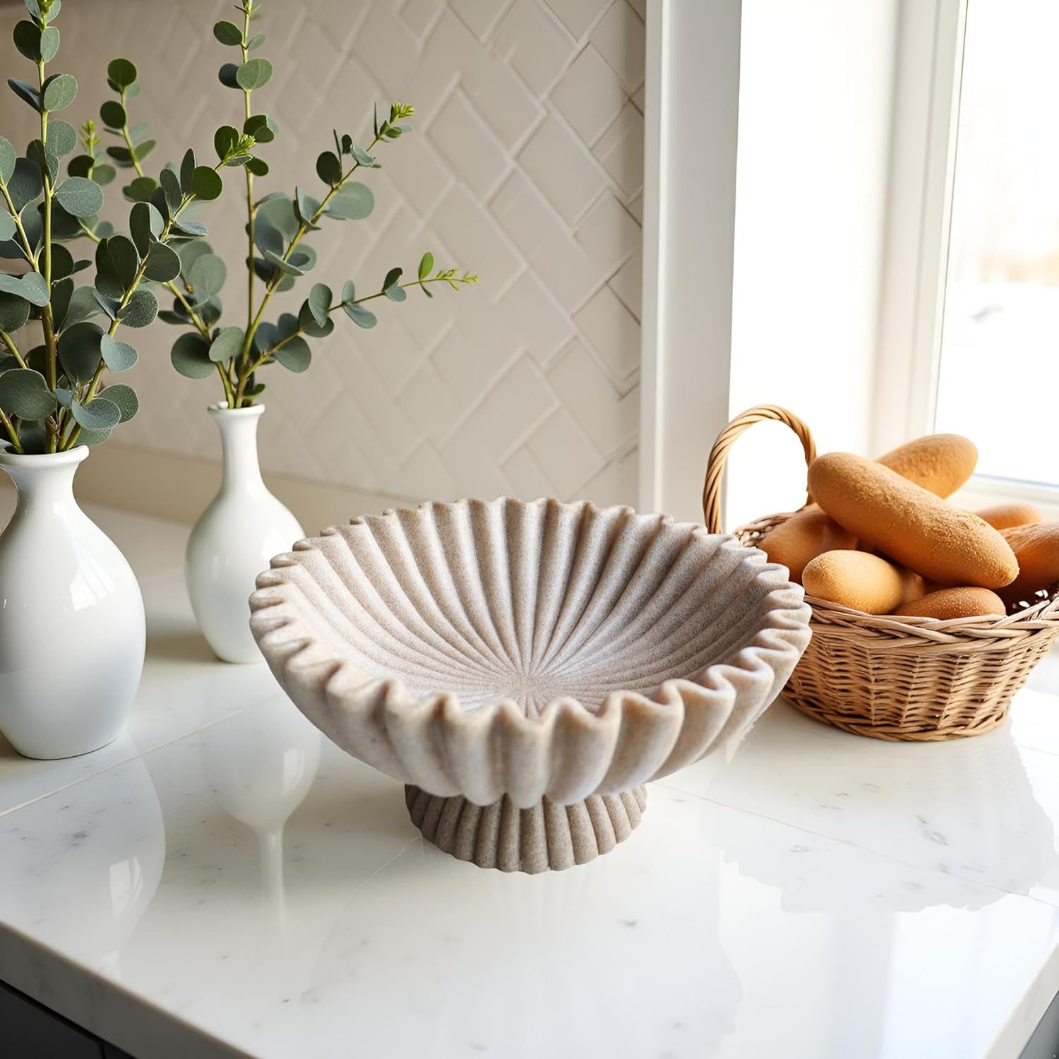 10 Inch Scalloped Decorative Bowl with Base
