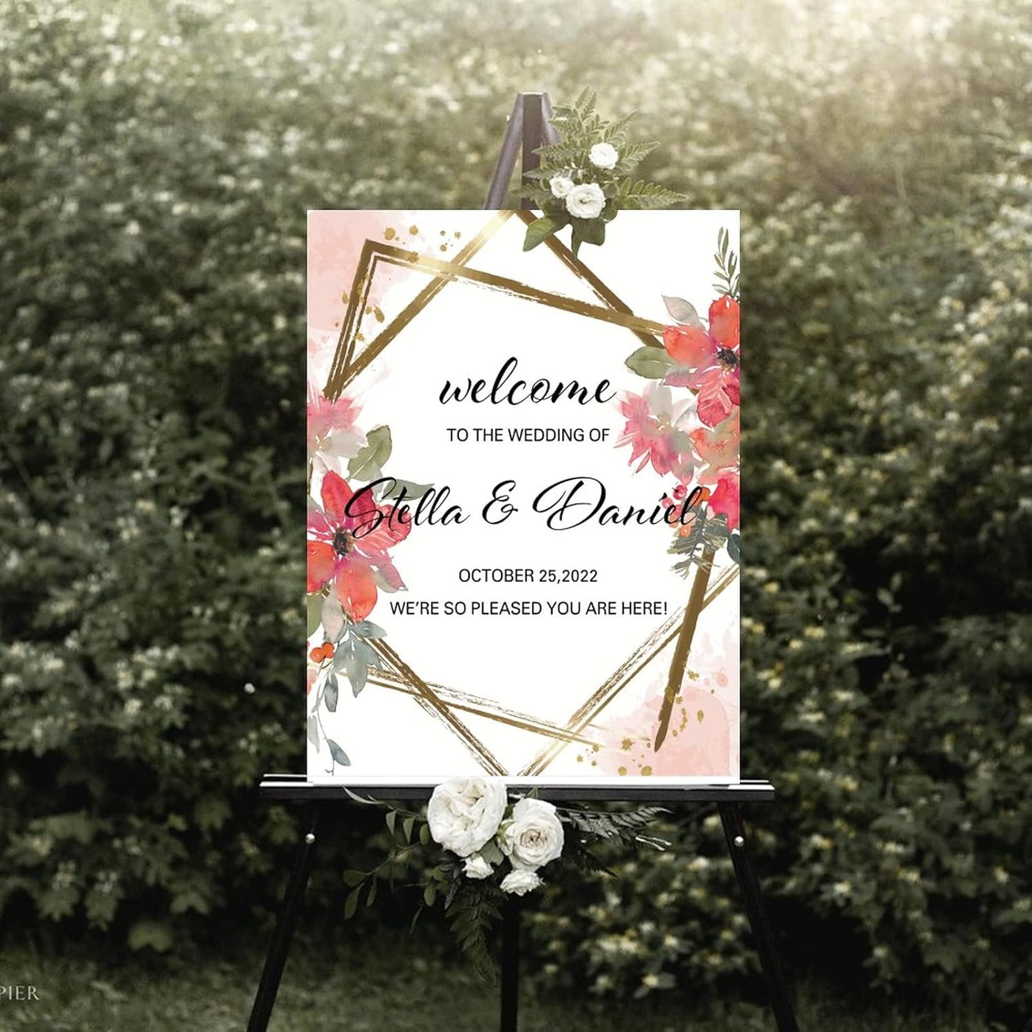 Alioyoit Personalized Red Floral Wedding Welcome Sign 12x16 Inch