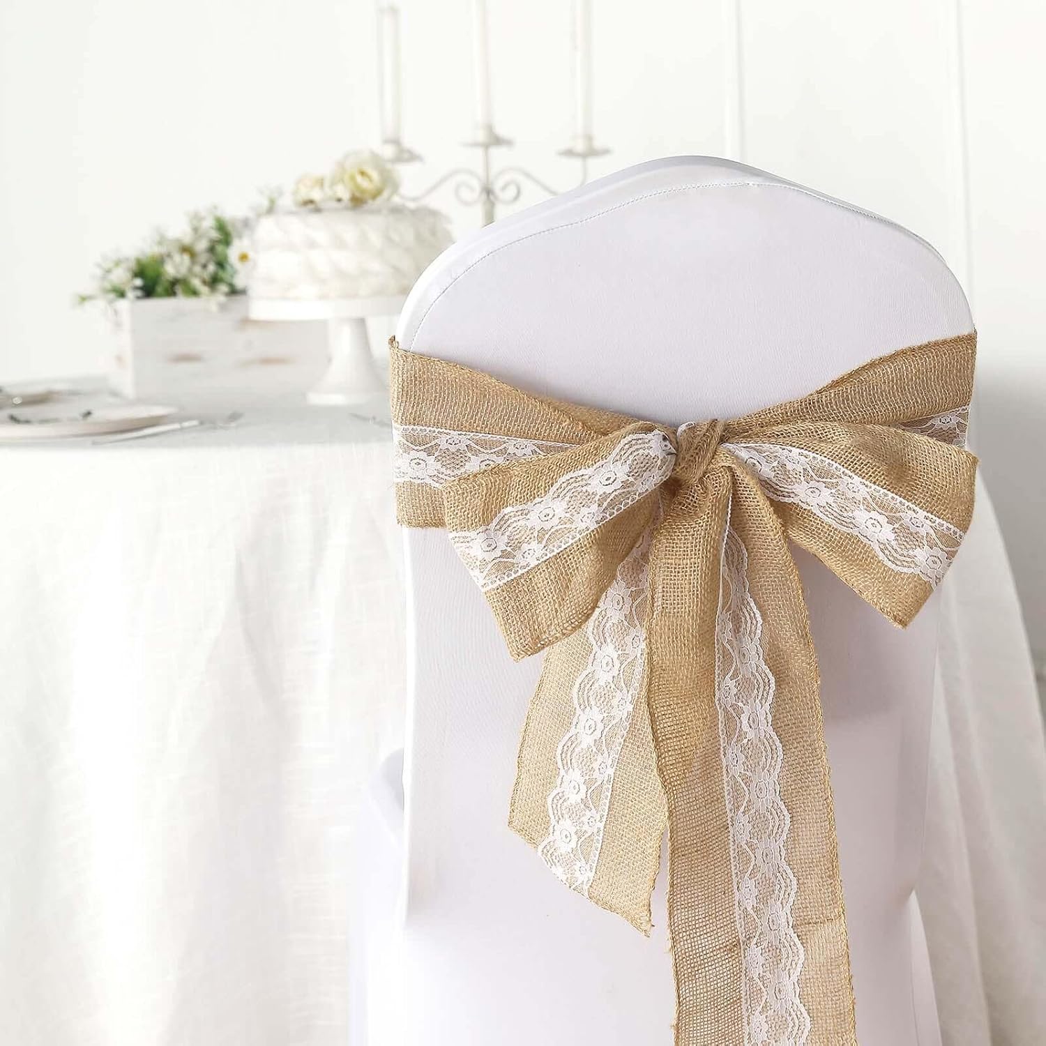 Efavormart 5x108 Natural Burlap with Lace Chair Sash