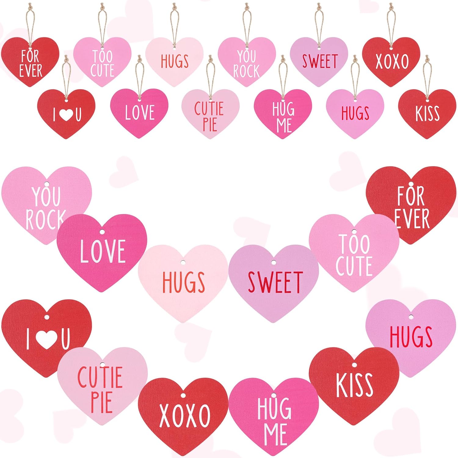 24pcs Valentine Conversation Heart Wooden Ornaments