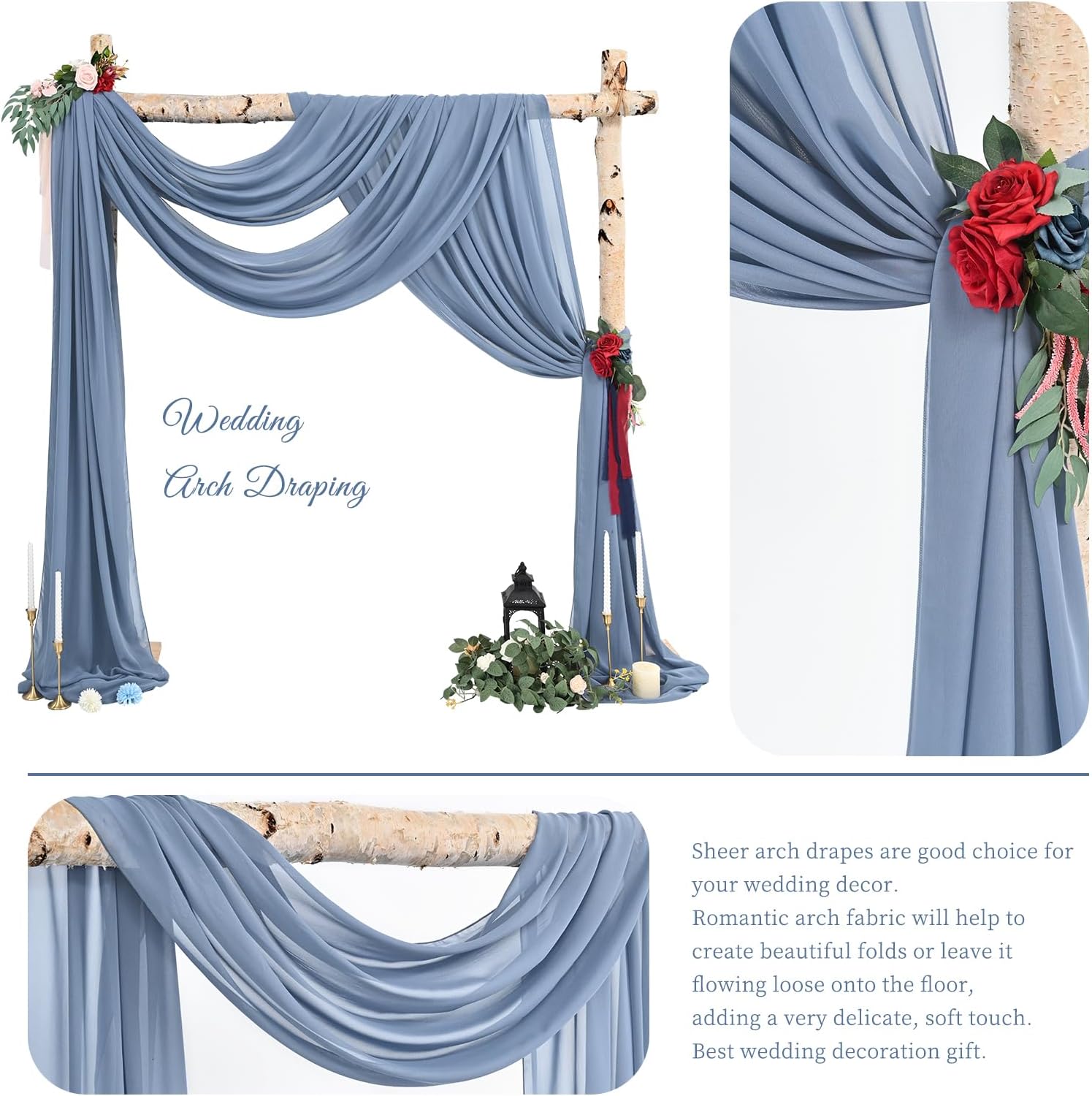 Showgeous 4 Panel Dusty Blue Sheer Chiffon Wedding Arch Drapes