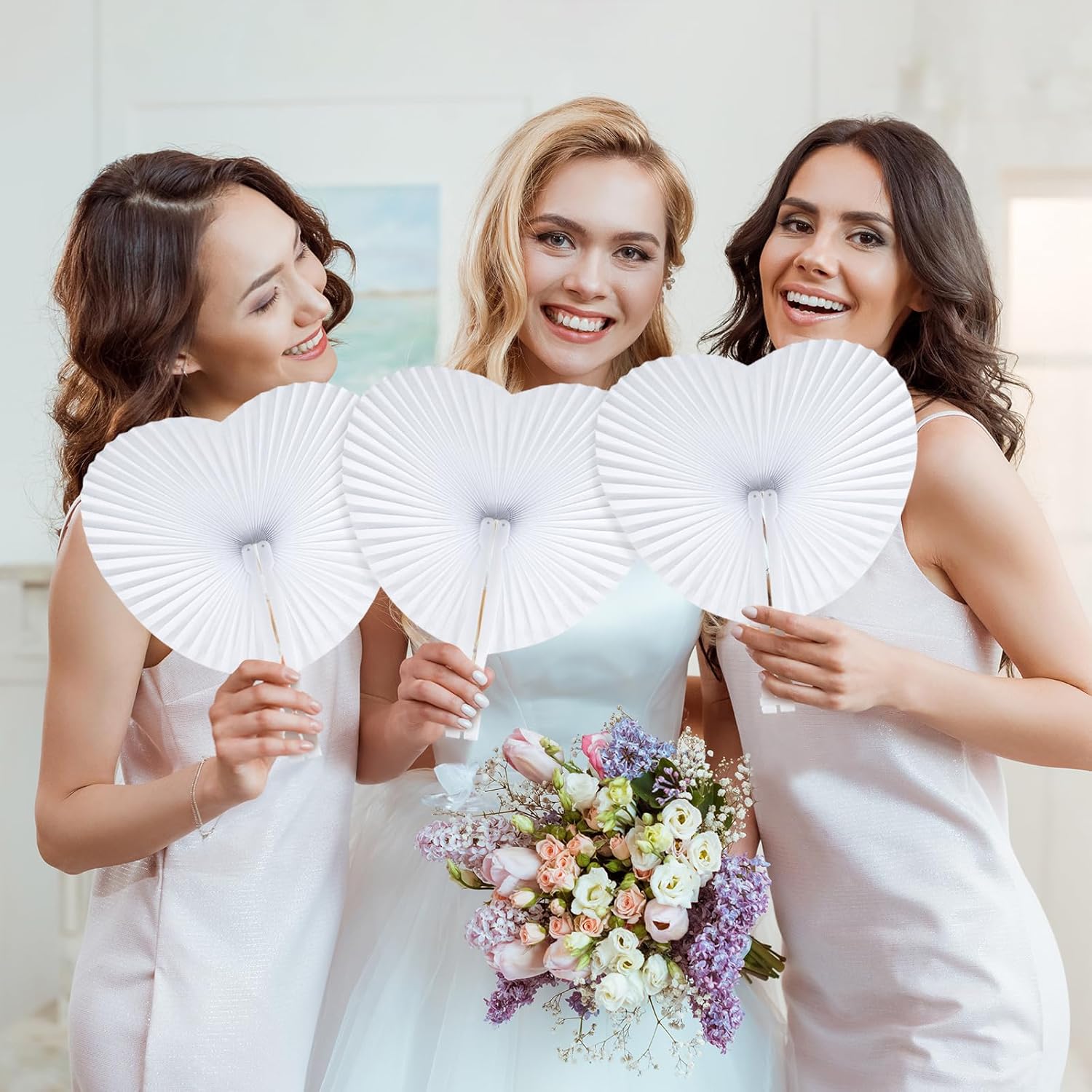 Blulu 60 Pack Decorative Folding Fans Wedding Party Favor