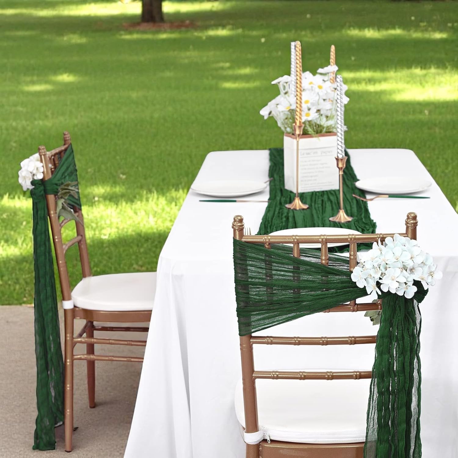 MDS Pack of 25 Cheesecloth Chair Sashes 17x70 Hunter Green