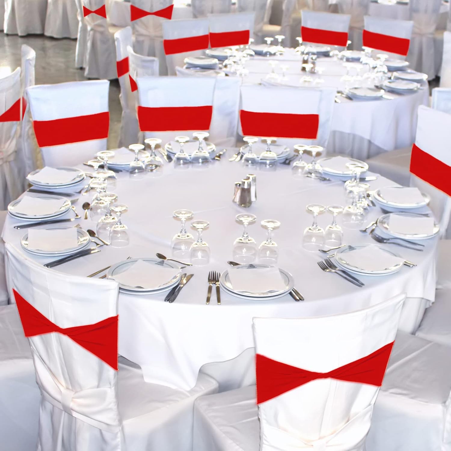 Kinlop 150 Pcs Stretch Chair Sashes Red